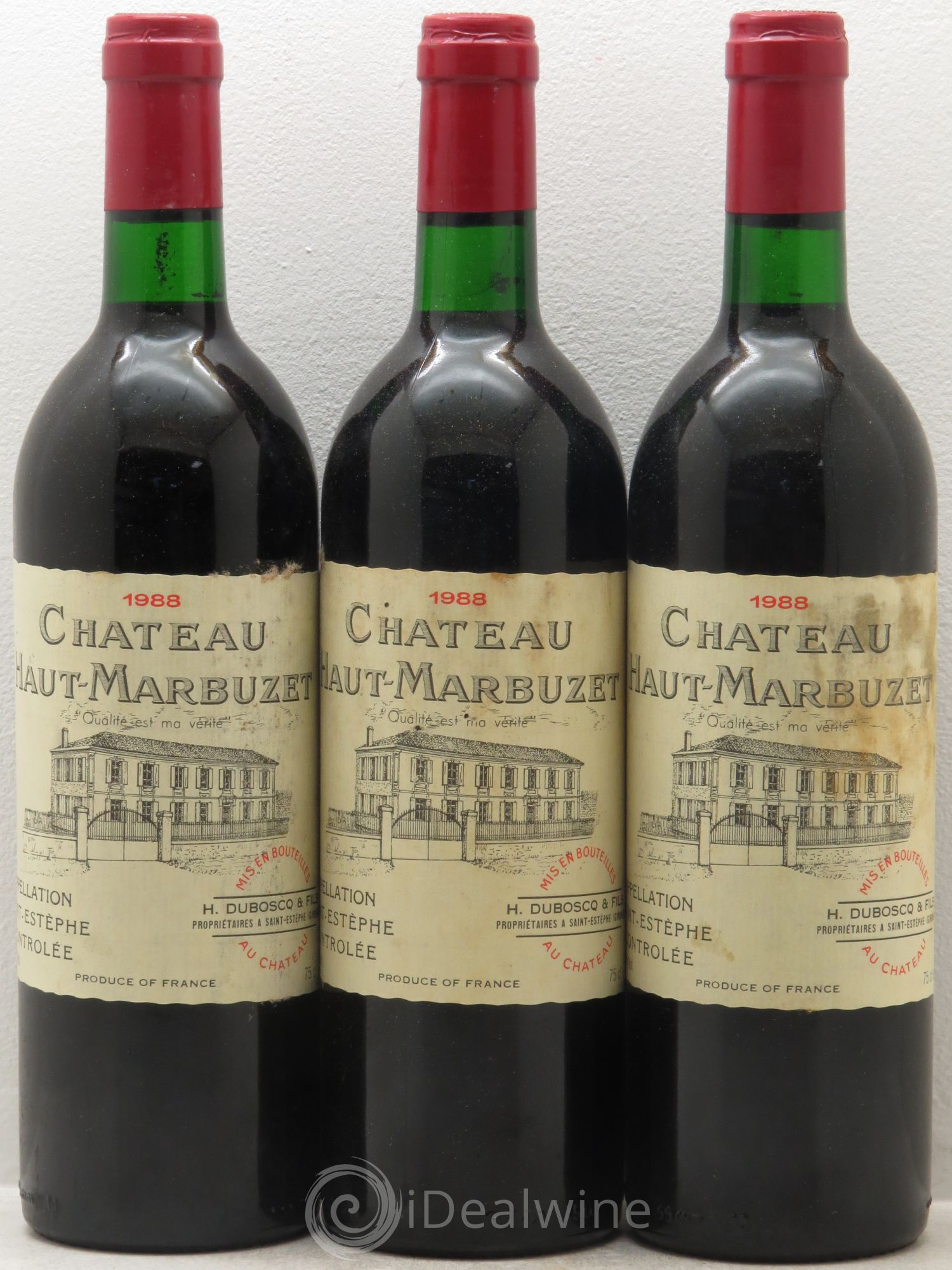 Château Haut Marbuzet 1988 - Lot de 3 bouteilles - 0