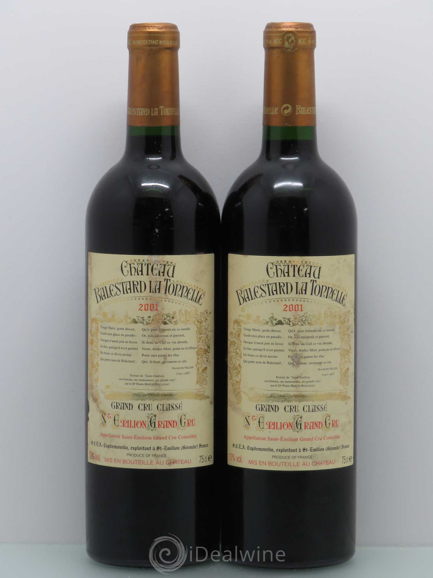 Château Balestard la Tonnelle Grand Cru Classé 2001 - Lot de 2 bouteilles - 0