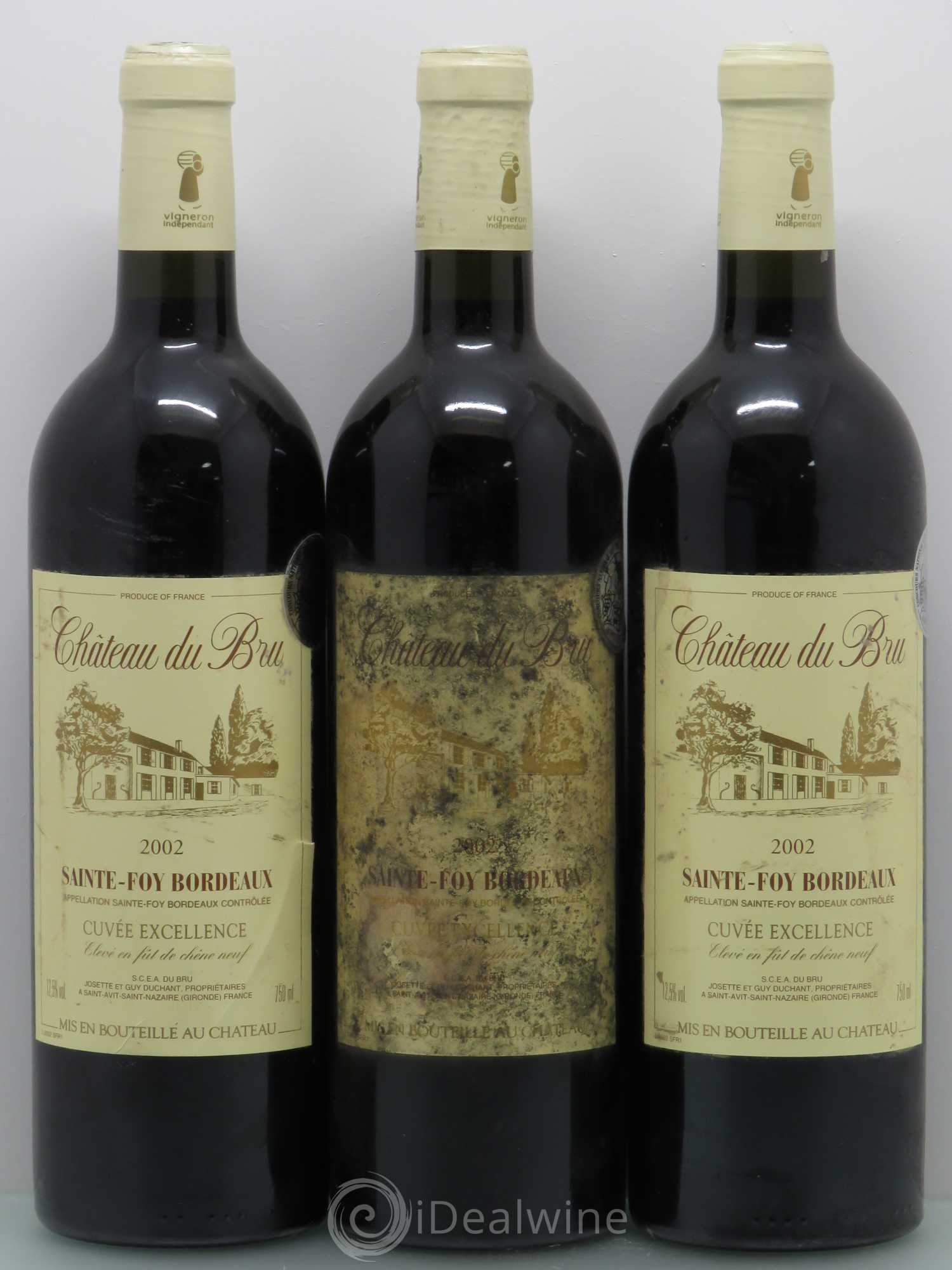 Sainte-Foy-Bordeaux Château Du Bru Cuvee Excellence (sans prix de reserve) 2002 - Posten von 3 Flaschen - 0