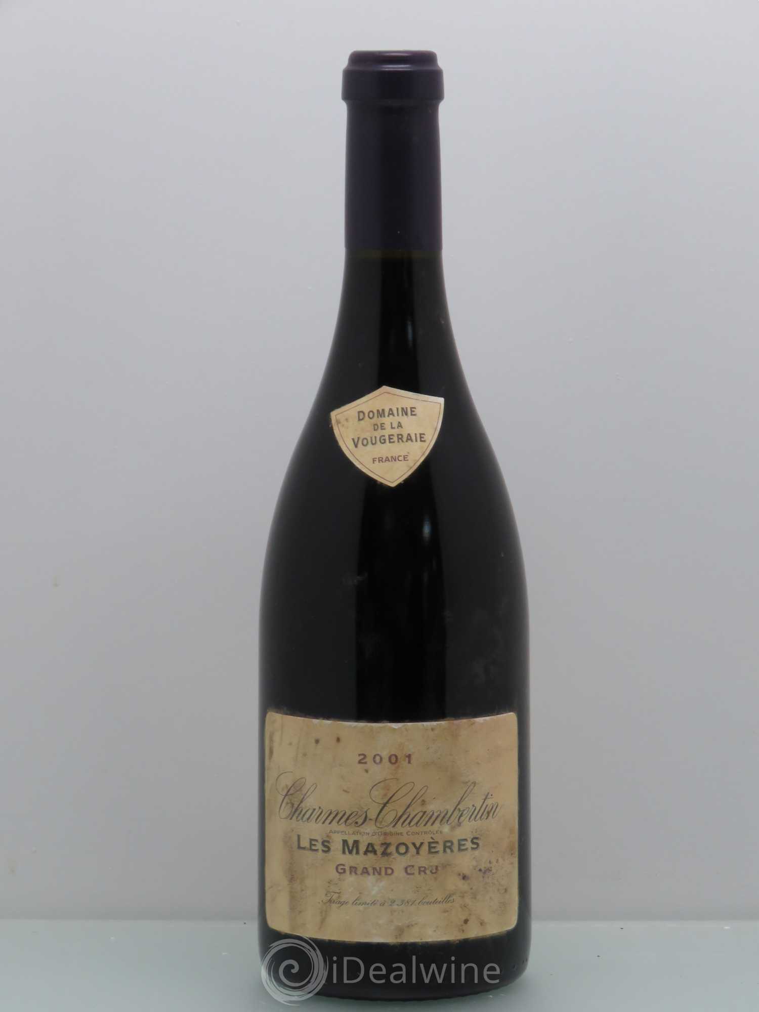 Charmes-Chambertin Grand Cru Les Mazoyères La Vougeraie 2001 - Lot de 1 bouteille - 0