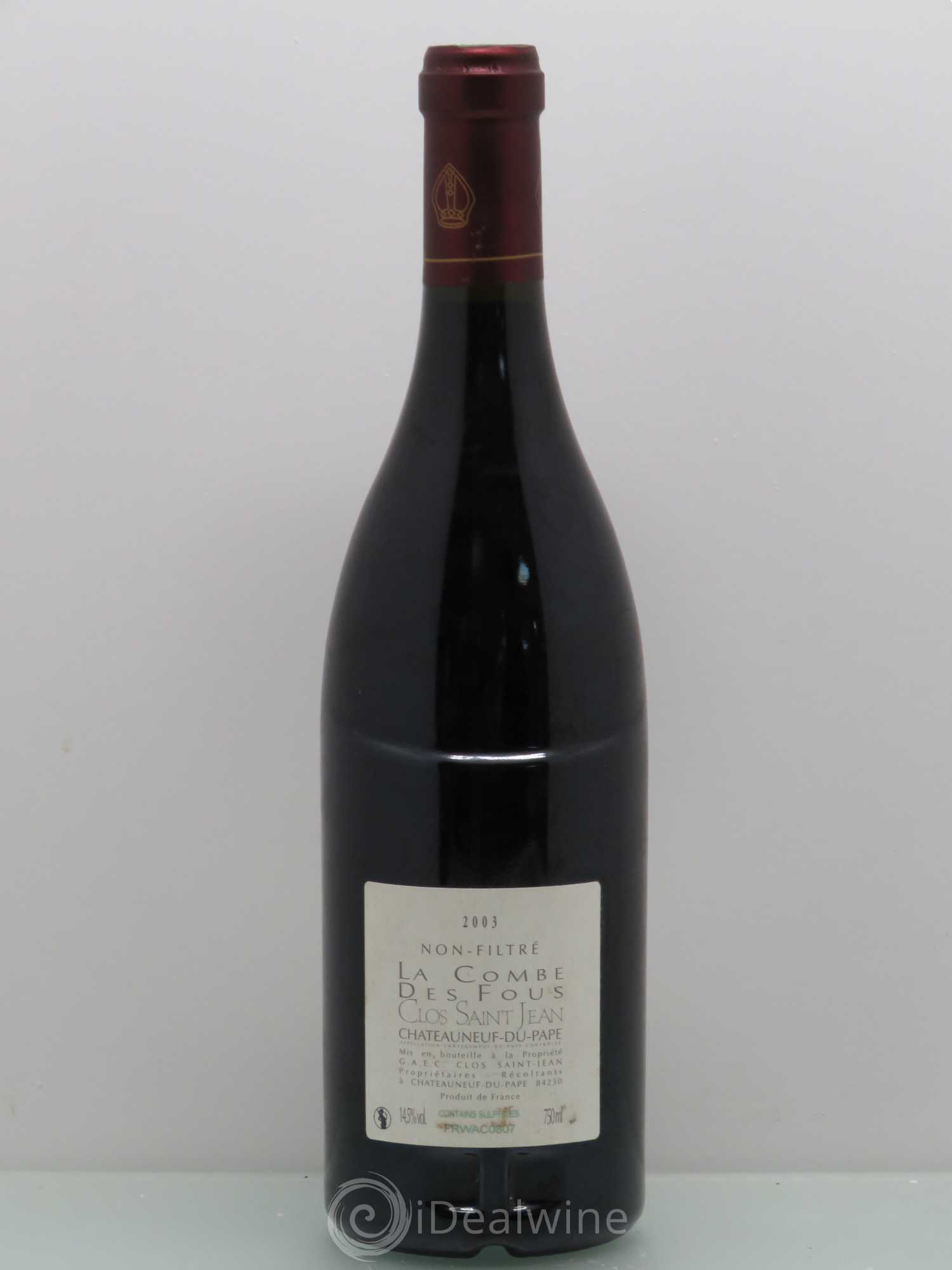 Châteauneuf-du-Pape Clos Saint-Jean La Combe des Fous Pascal et Vincent Maurel 2003 - Lot de 1 bouteille - 1