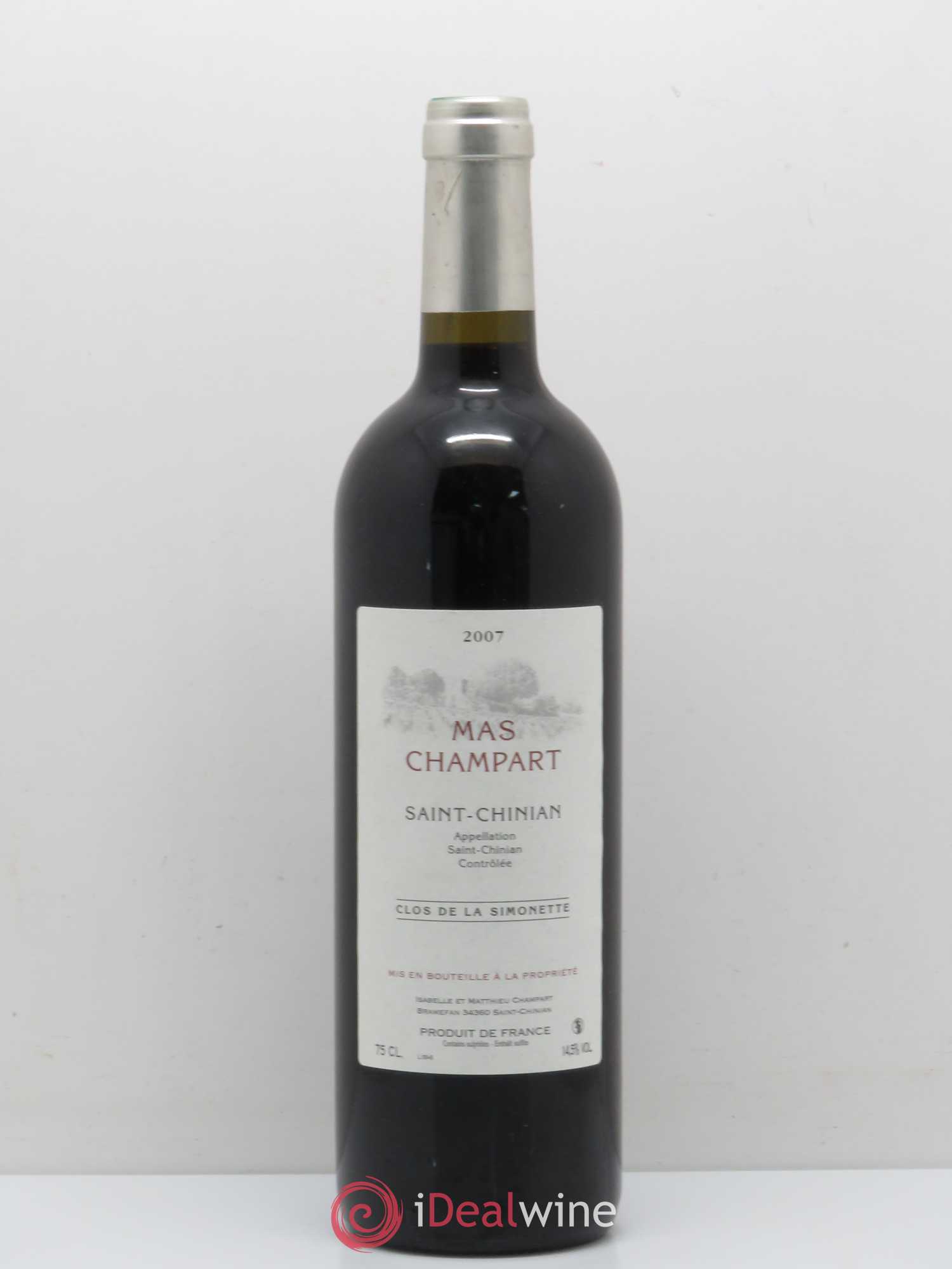 Saint-Chinian Mas Champart Clos de La Simonette Isabelle et Mathieu Champart 2007 - Lot de 1 bouteille - 0