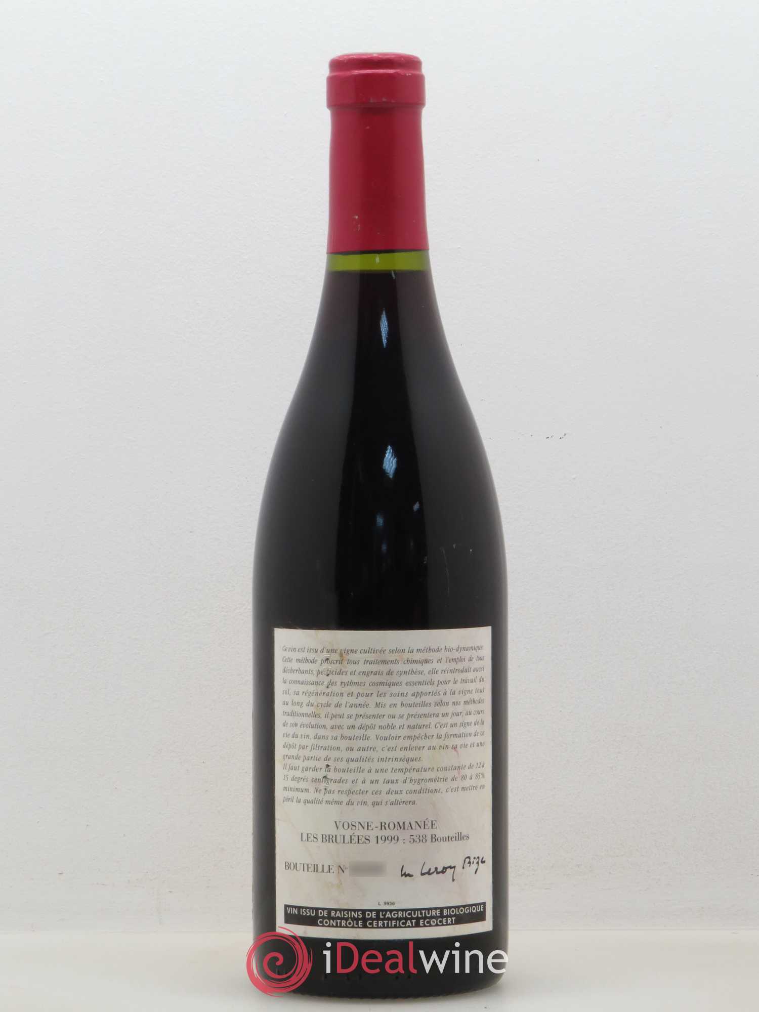 Vosne-Romanée 1er Cru Aux Brûlées Leroy (Domaine) 1999 - Lot de 1 bouteille - 1