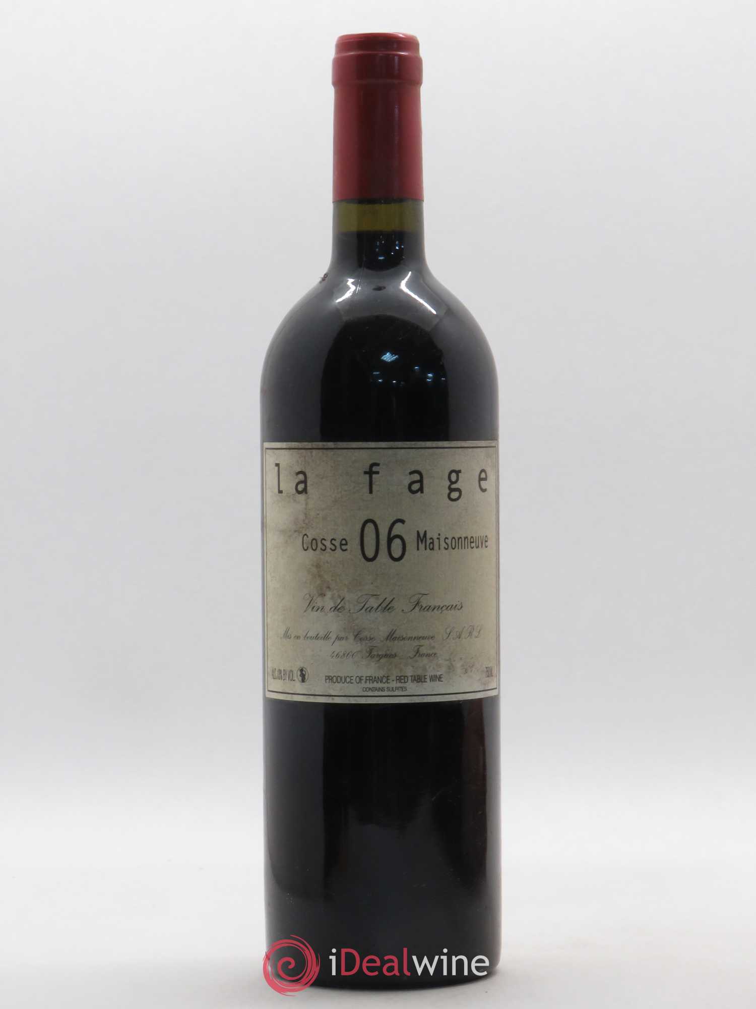 Cahors La Fage Cosse-Maisonneuve (Domaine) 2006 - Lot de 1 bouteille - 0