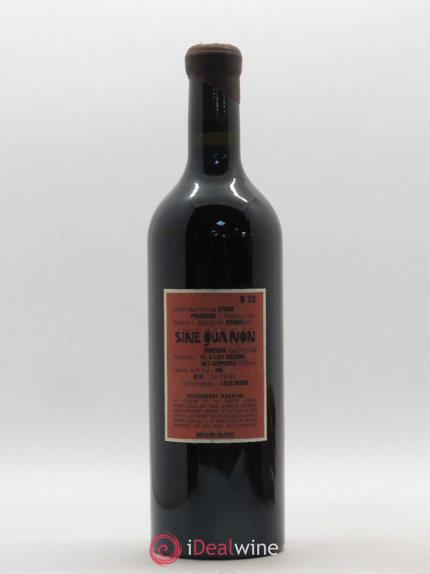 Vins Etrangers Santa Barbara Sine Qua Non B20 Manfred Krank 2008 - Posten von 1 Flasche - 1