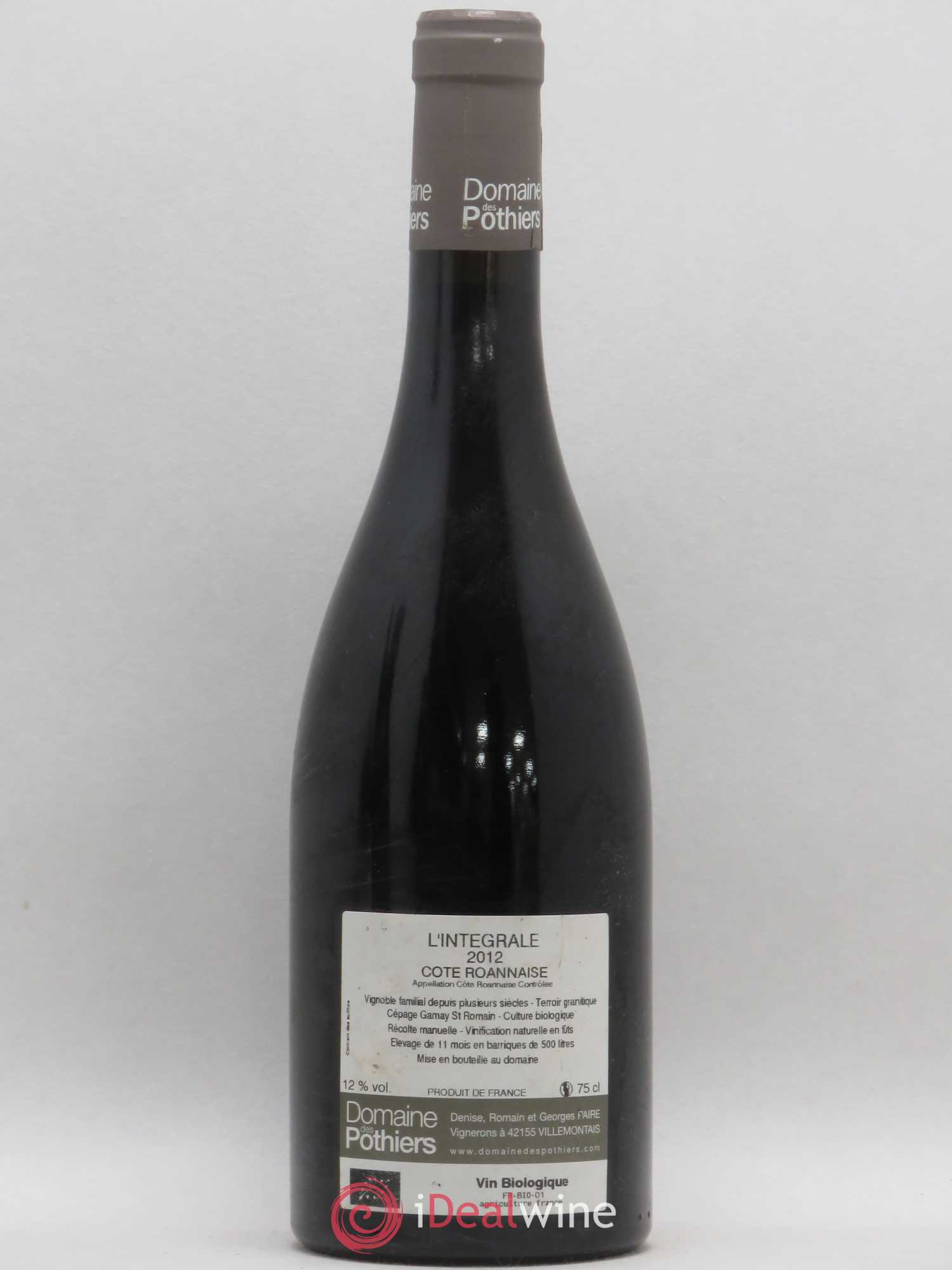 Côte Roannaise L'Intégrale Domaine des Pothiers 2012 - Lot de 1 bouteille - 1