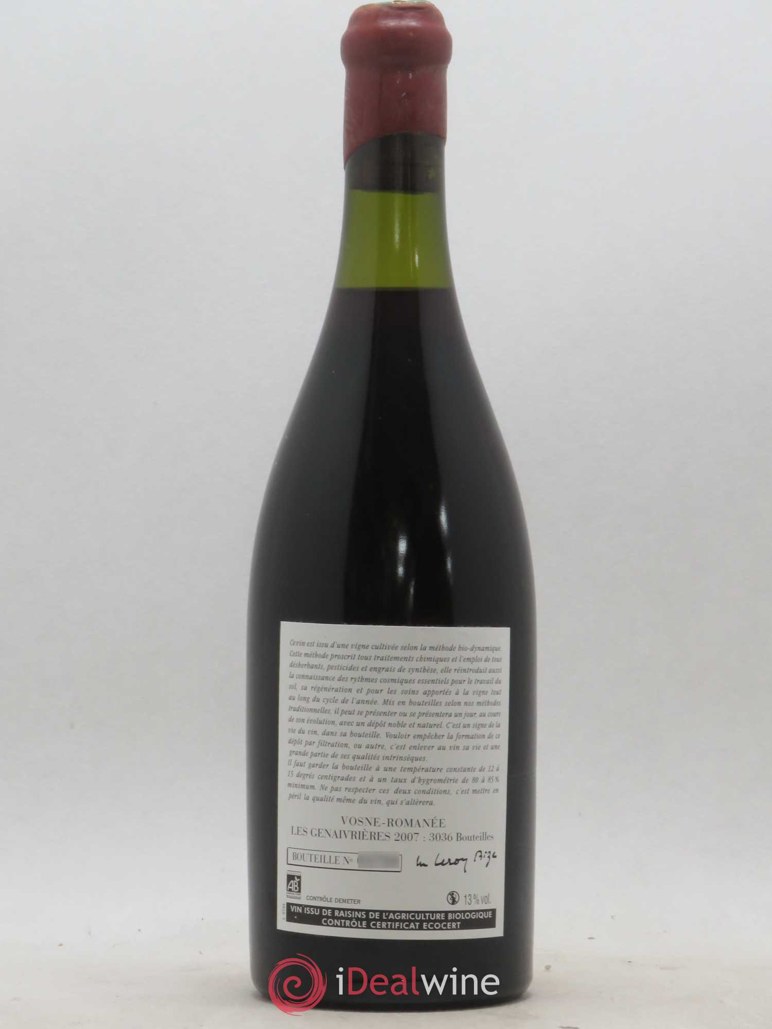 Vosne-Romanée Les Genaivrières Leroy (Domaine) 2007 - Lot de 1 bouteille - 1