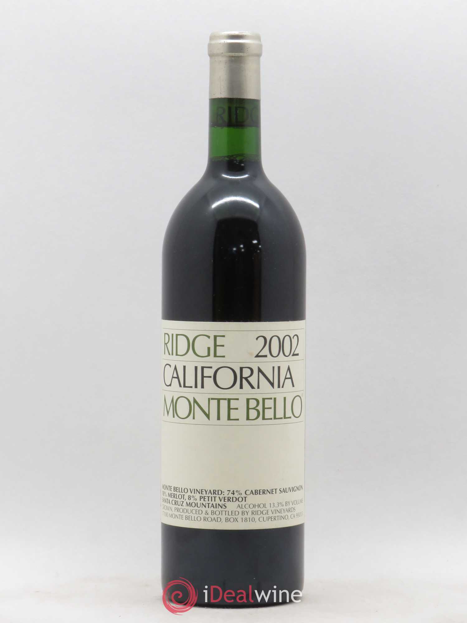 Santa Cruz Mountains Monte Bello Ridge Vineyards 2002 - Lot de 1 bouteille - 0