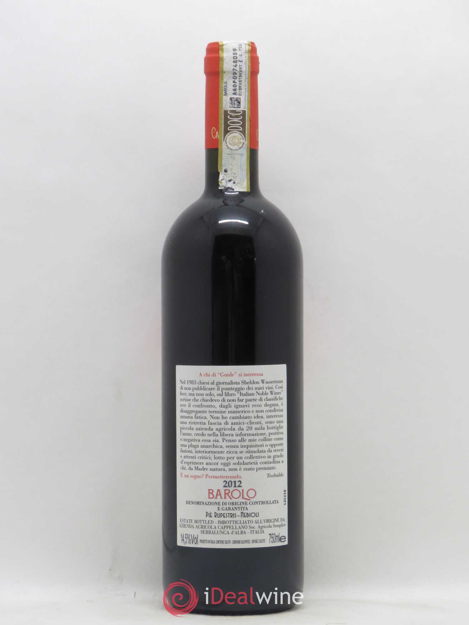 Barolo DOCG Pie Rupestris Cappellano 2012 - Lot of 1 bottle - 1