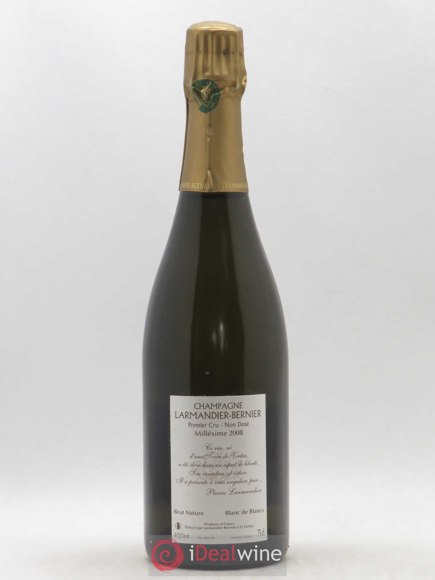 Terre de Vertus 1er Cru Non dosé Larmandier-Bernier 2008 - Lot de 1 bouteille - 1