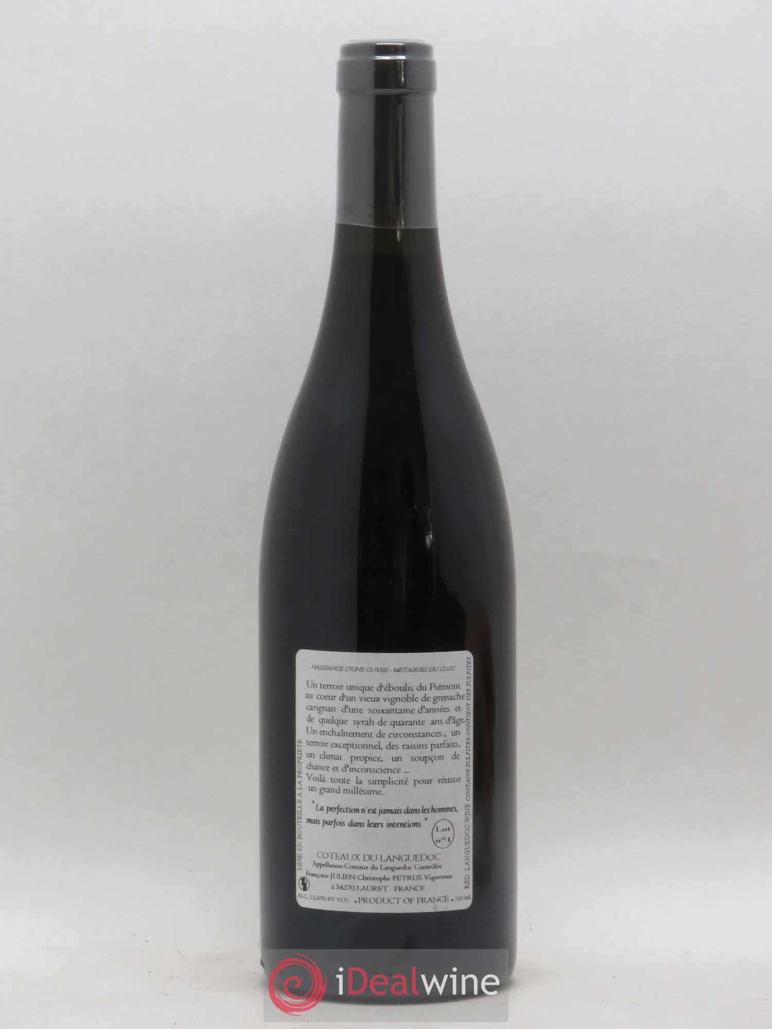 Pic Saint-Loup Les Métairies du Clos Vieilles Vignes Christophe Peyrus et Françoise Julien 2015 - Lot de 1 bouteille - 1