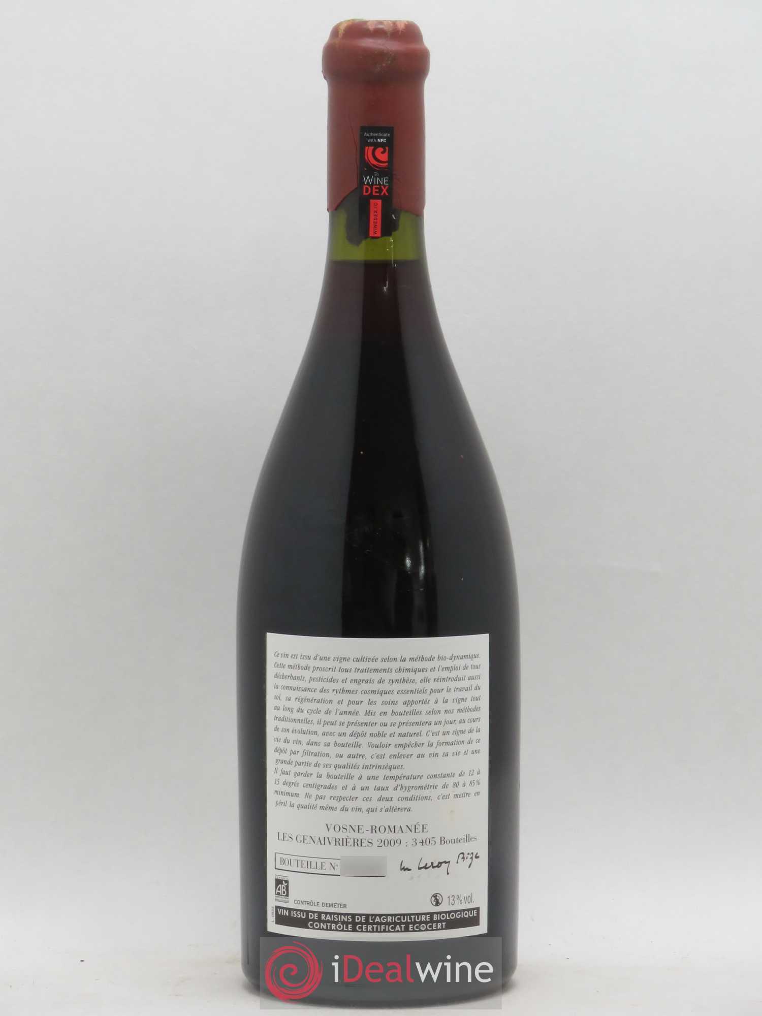 Vosne-Romanée Les Genaivrières Leroy (Domaine) 2009 - Lot de 1 bouteille - 1