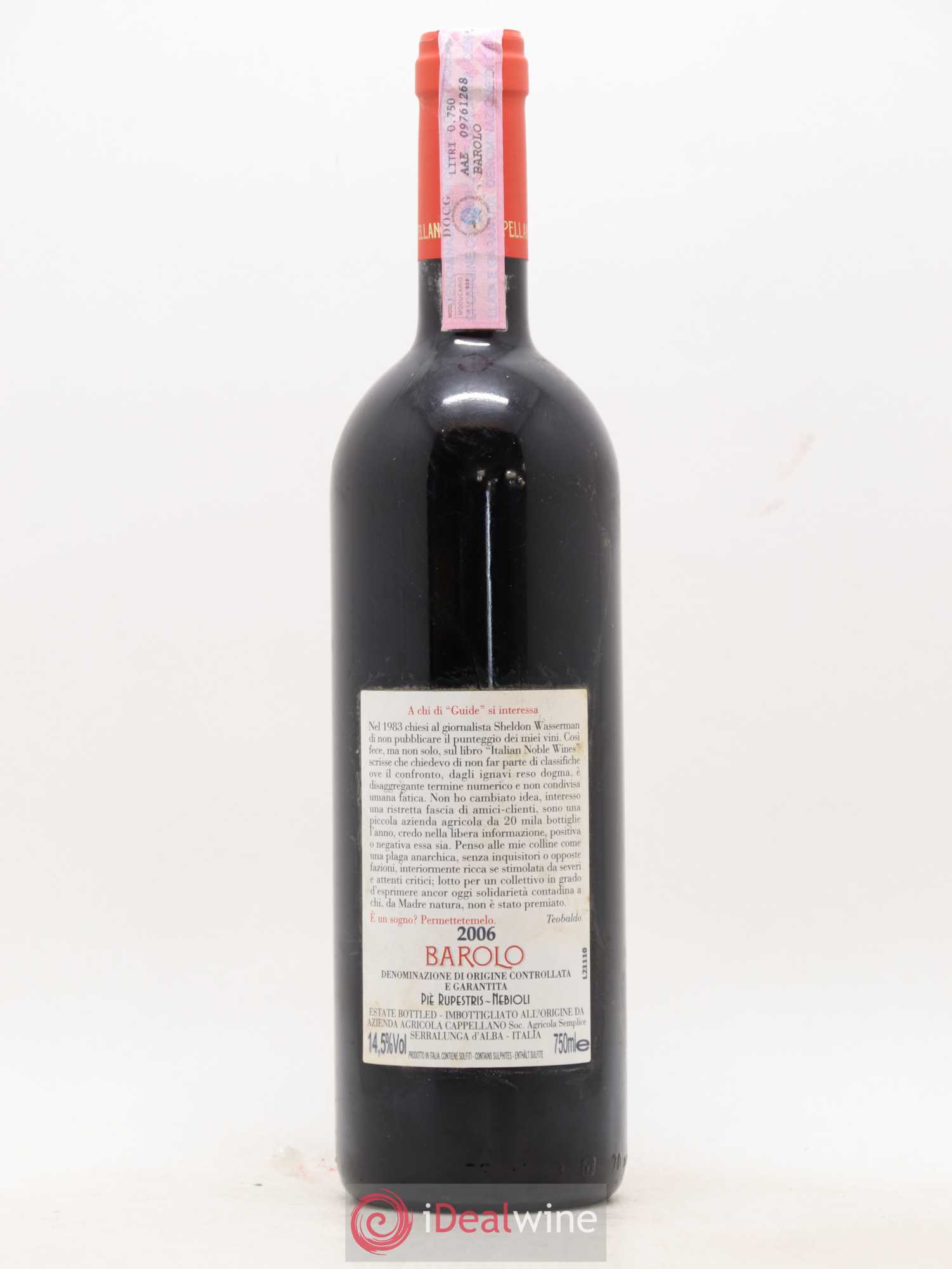 Barolo DOCG Pie Rupestris Cappellano Otin Fiorin  2006 - Lotto di 1 bottiglia - 1