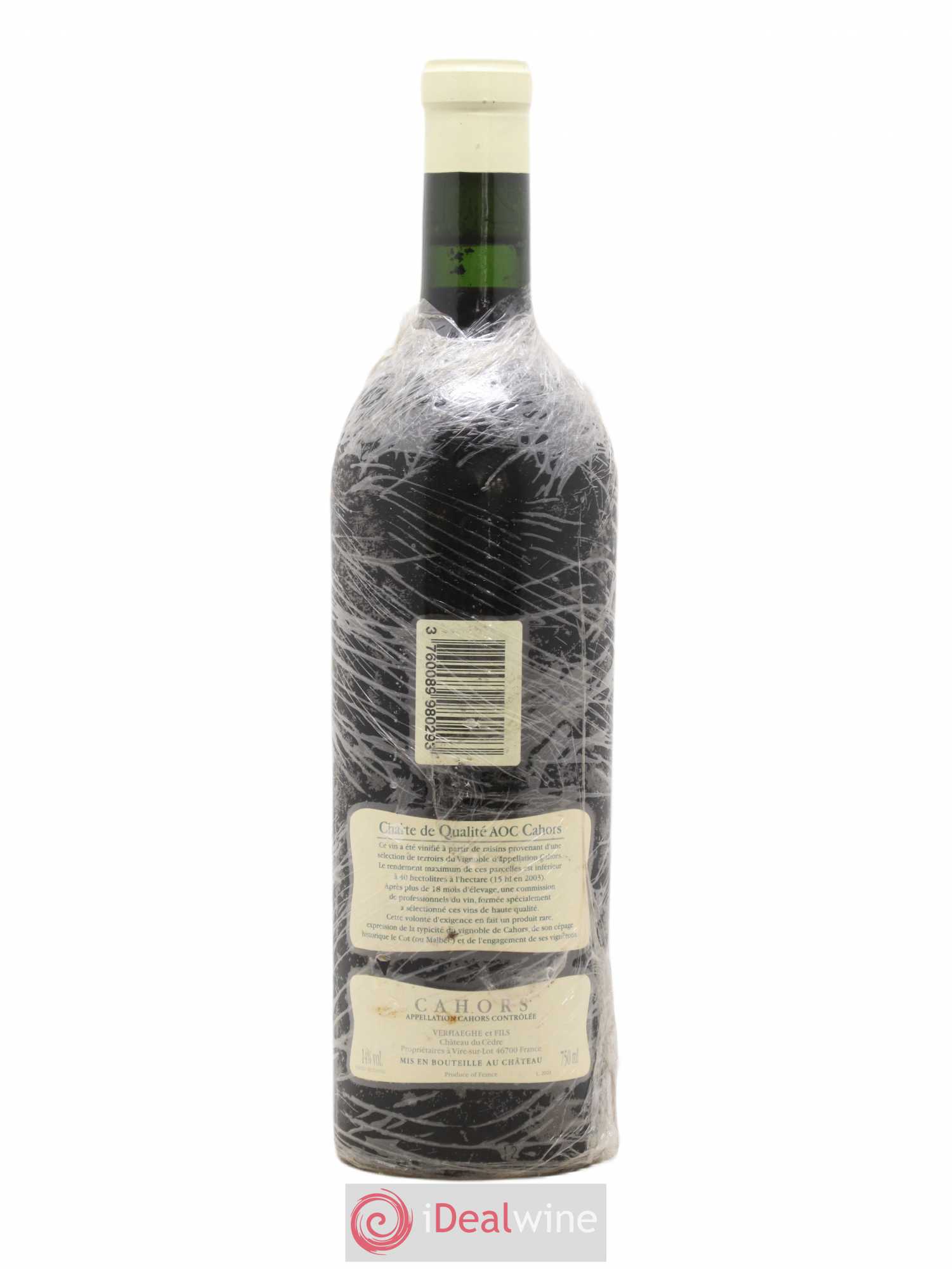 Cahors Château du Cèdre Cuvée Le Cèdre Pascal et Jean-Marc Verhaeghe 2003 - Lot de 1 bouteille - 2