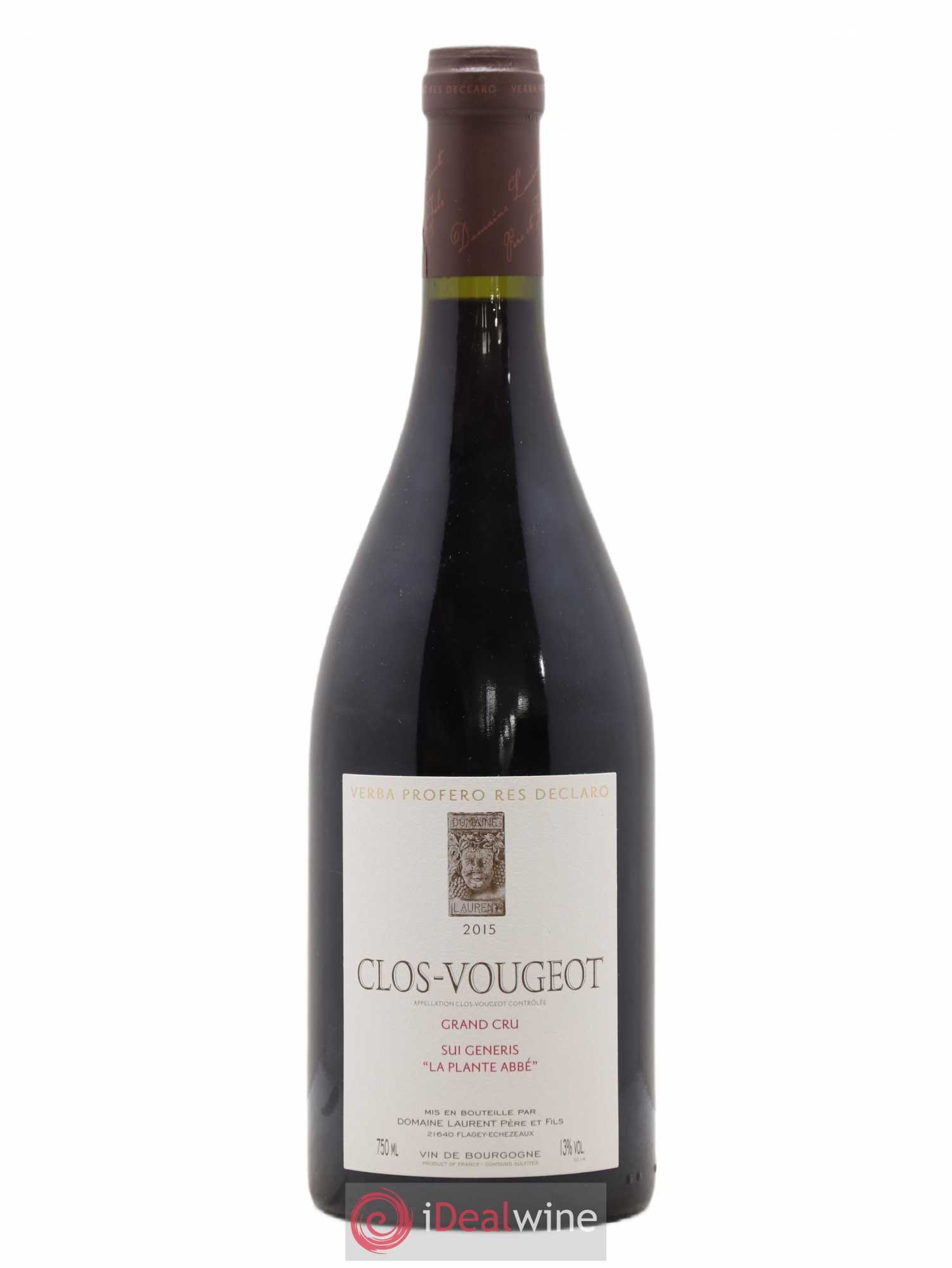 Clos de Vougeot Grand Cru Vieilles vignes Sui Generis Dominique Laurent La Plante Abbé 2015 - Lot de 1 bouteille - 0