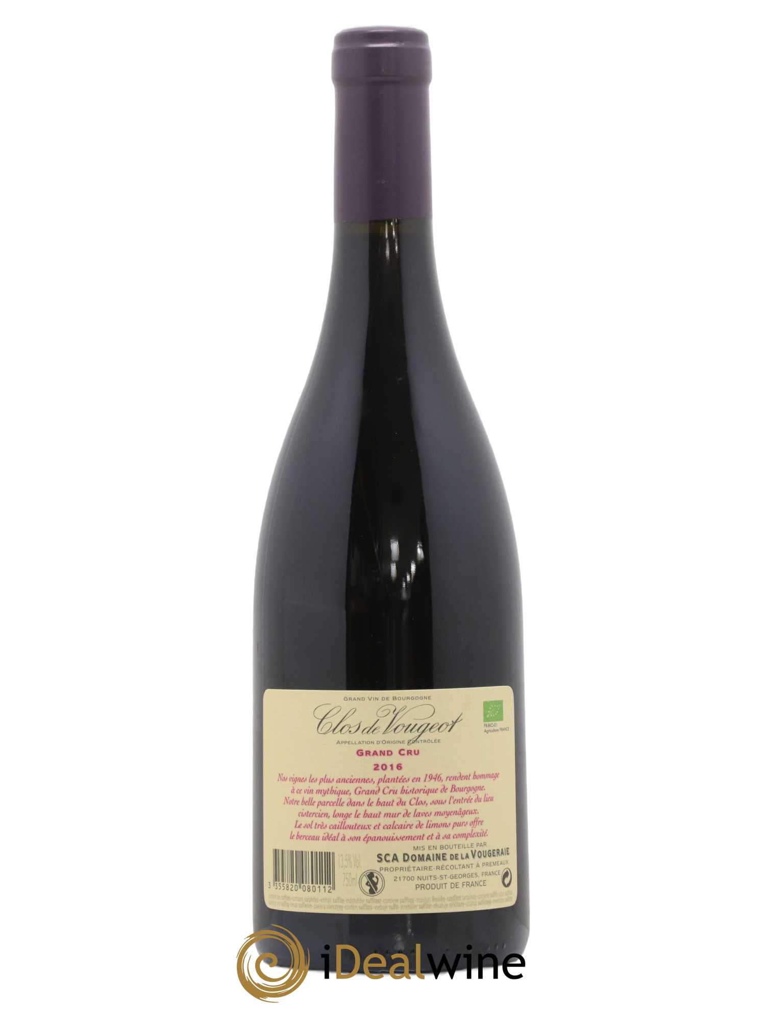 Clos de Vougeot Grand Cru La Vougeraie 2016 - Lot de 1 bouteille - 1