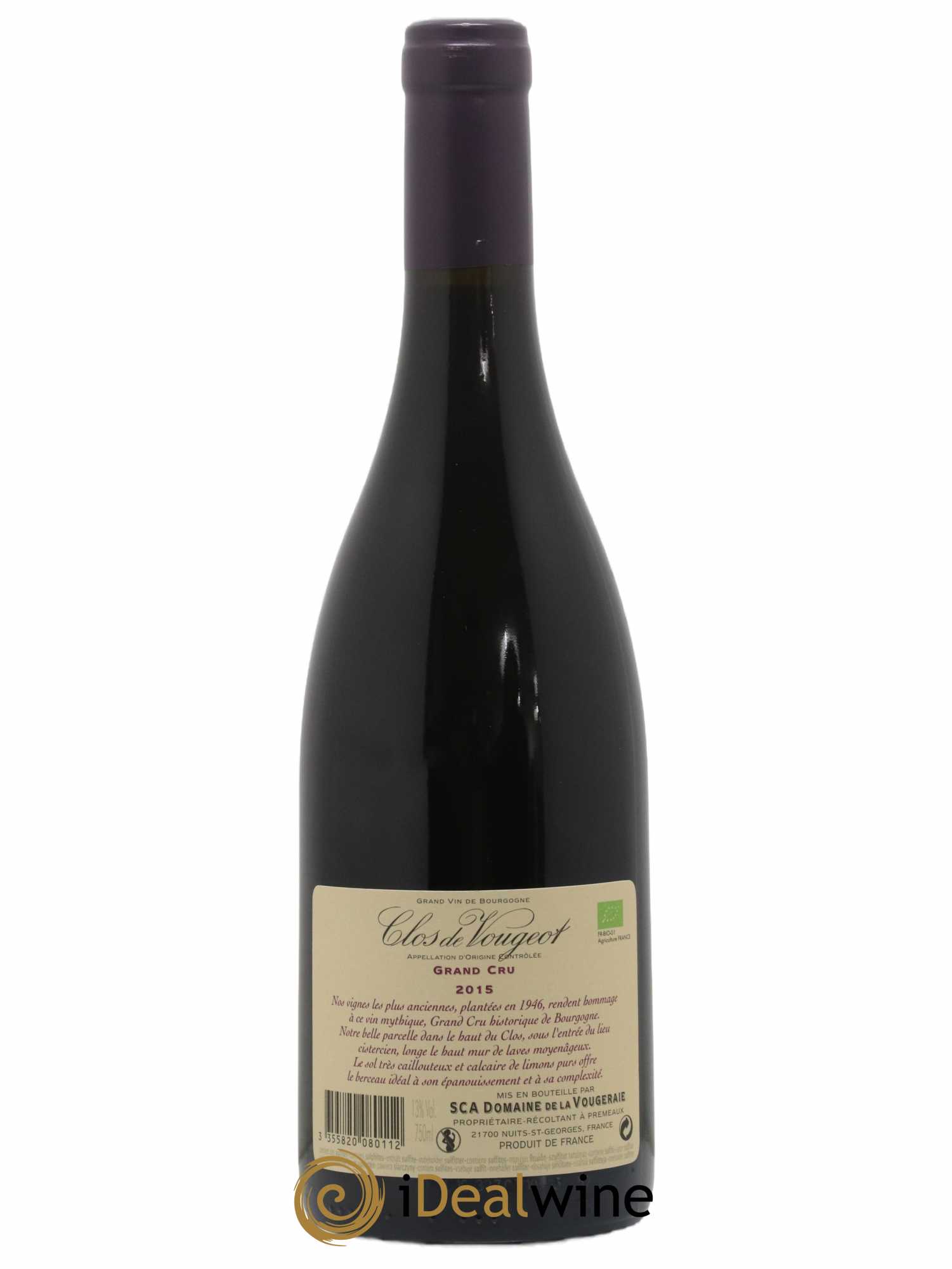 Clos de Vougeot Grand Cru La Vougeraie 2015 - Lot de 1 bouteille - 1