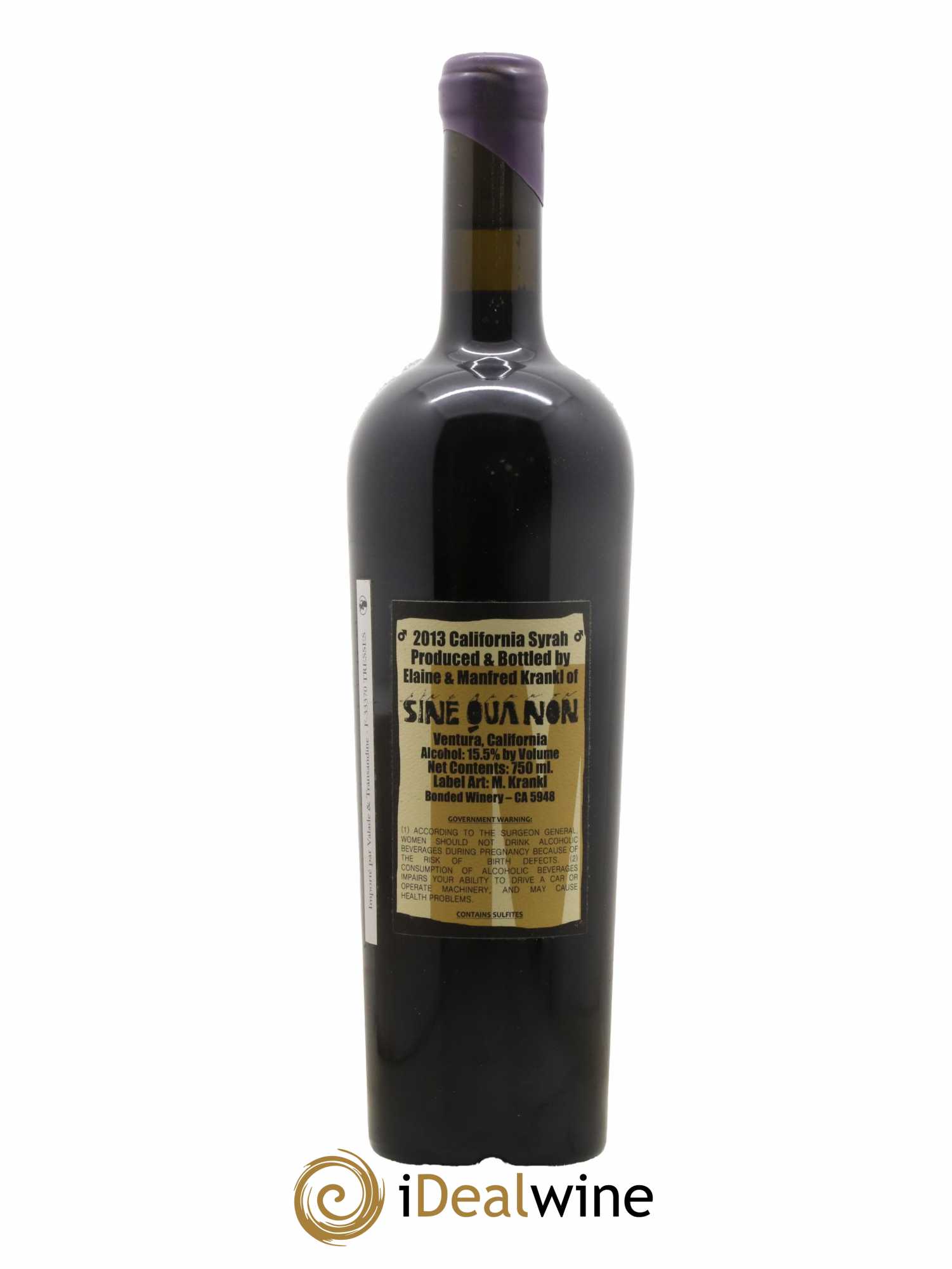 USA California Mâle Syrah Sine Qua Non 2013 - Lot of 1 bottle - 1