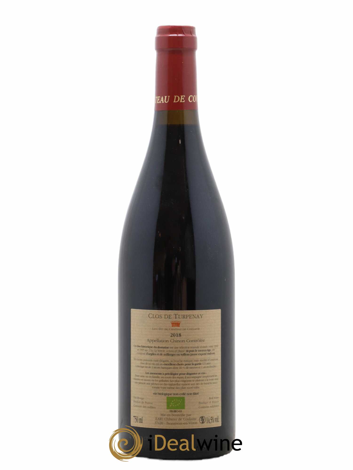 Chinon Clos de Turpenay Château de Coulaine 2018 - Lot de 1 bouteille - 1