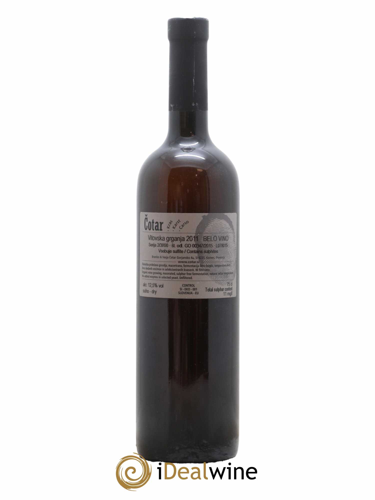 Vins Etrangers Orange - Slovénie - Belo Vino Vitovska Grganja Domaine Cotar 2011 - Lot de 1 bouteille - 1