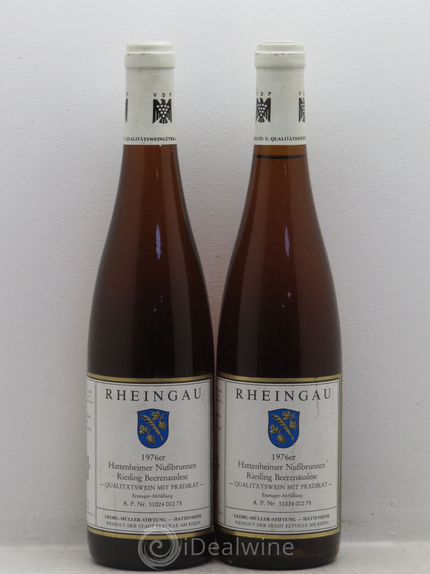 Allemagne Mosel-Saar Rheingau Hattenheimer Nussbrunnen Riesling Beerenauslese Georg Müller 1976 - Posten von 2 Flaschen - 0