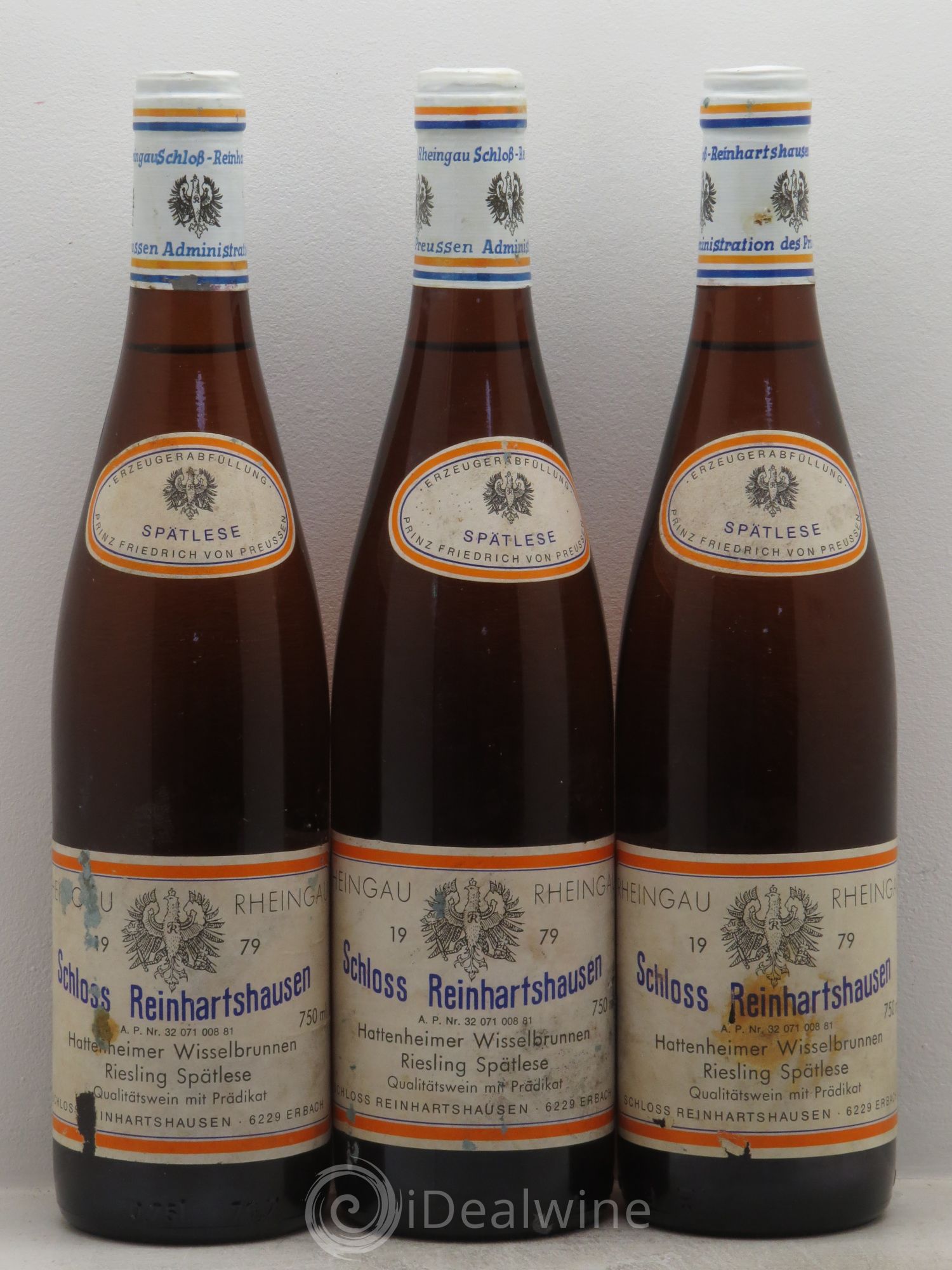Allemagne Mosel-Saar Rheingau Hattenheimer Wisselbrunnen Riesling Spätlese Schloss Reinhartshausen Schloss Reinhartshausen 1979 - Posten von 3 Flaschen - 0