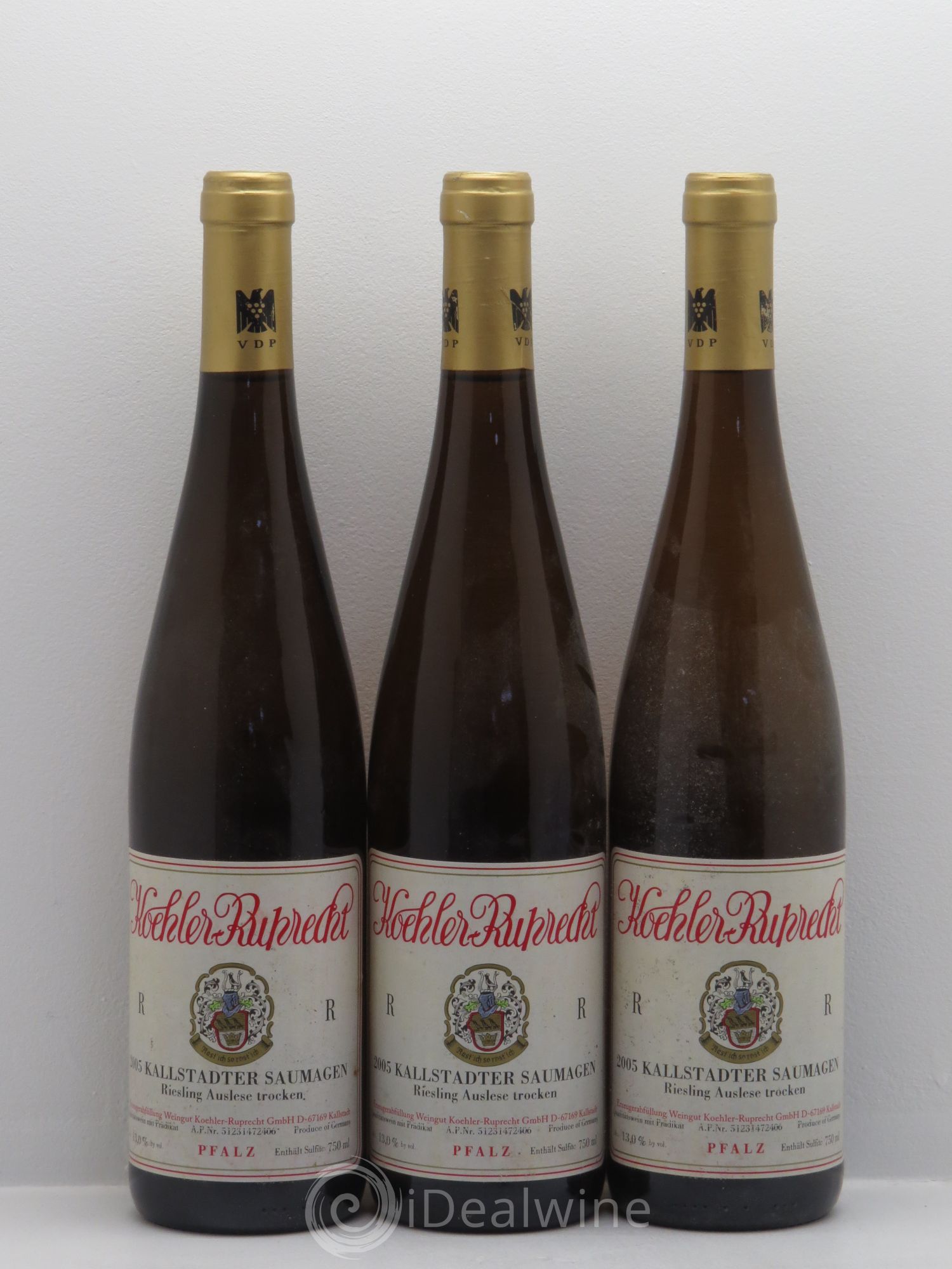Allemagne Mosel-Saar Pfalz Kallstadter Saumagen Riesling Auslese Trocken R Koehler-Ruprecht Koehler-Ruprecht 2005 - Lot de 3 bouteilles - 0
