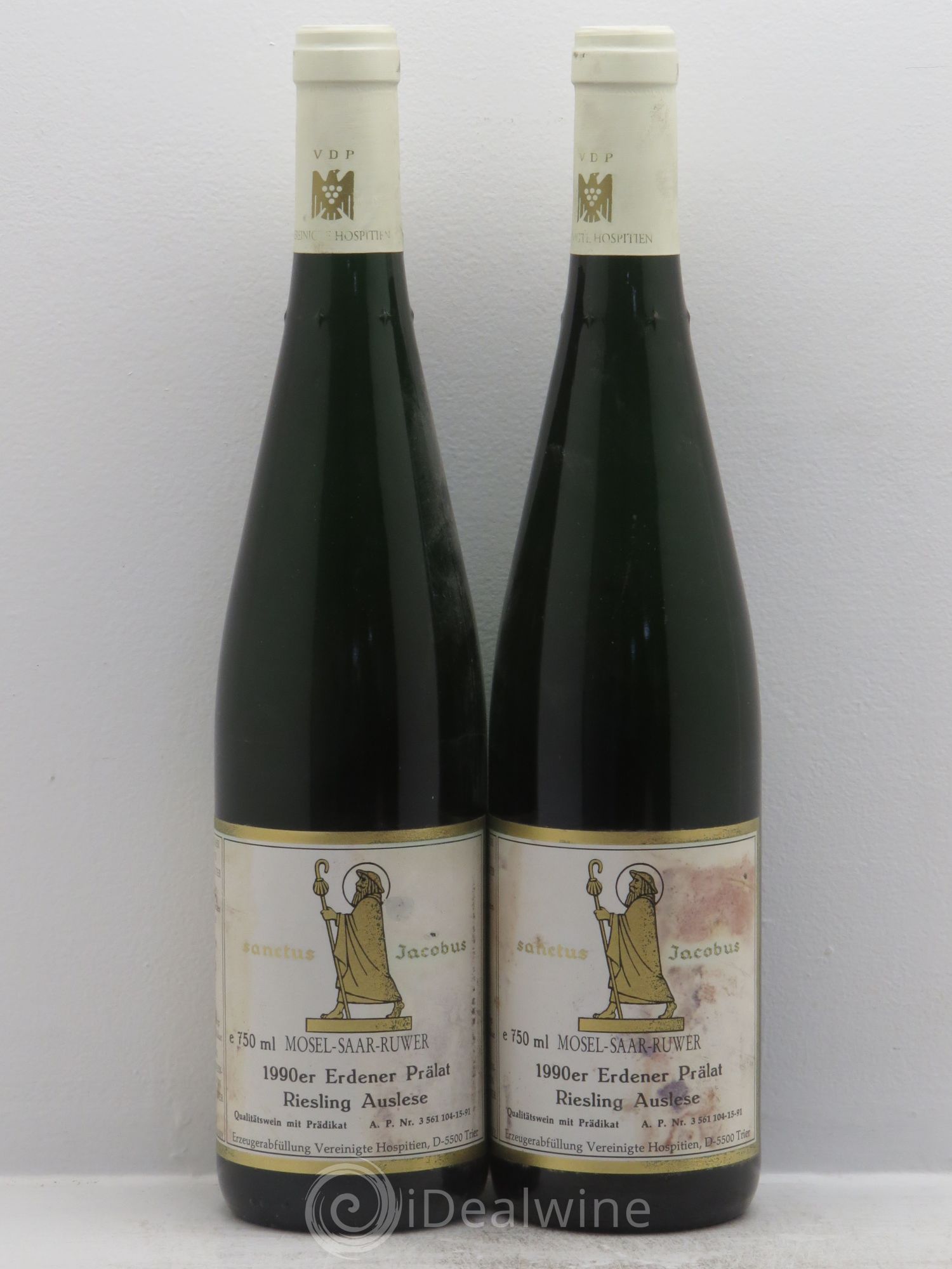 Riesling Mosel Erdener Prälat Riesling Auslese Vereinigte Hospitien 1990 - Lotto di 2 bottiglie - 0