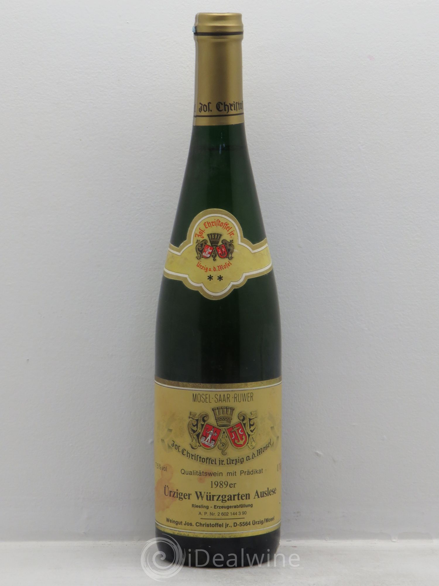 Riesling Mosel Ürziger Würzgarten Riesling Auslese ** Jos. Christoffel jr. 1989 - Posten von 1 Flasche - 0