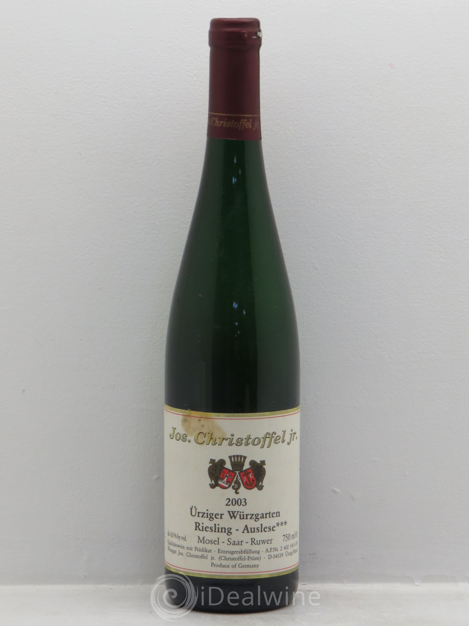 Riesling Mosel Ürziger Würzgarten Riesling Auslese *** Jos. Christoffel jr. 2003 - Lotto di 1 bottiglia - 0