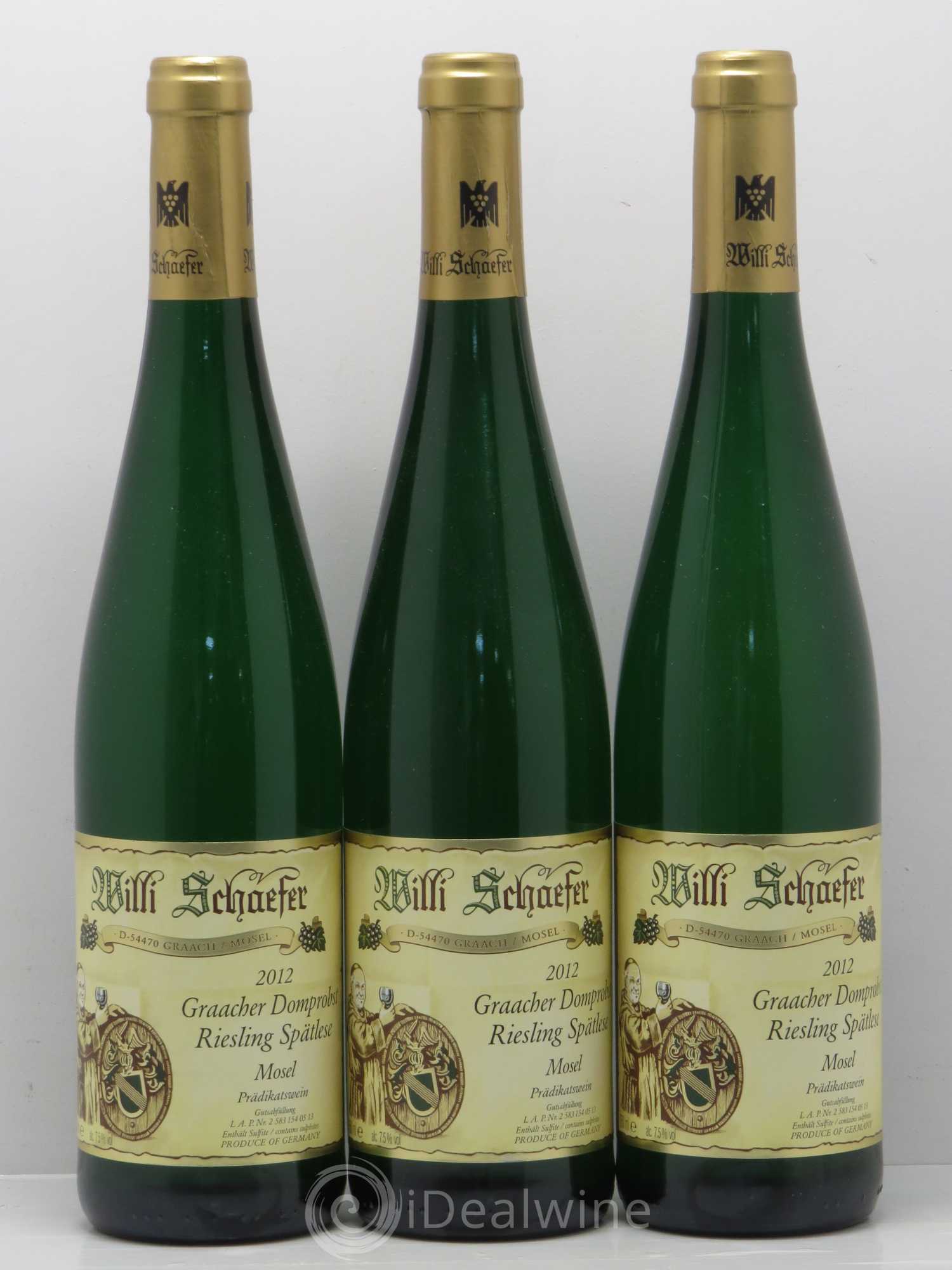 Allemagne Rheingau Graacher Domprobst Riesling Spätlese AP05 Willi Schaefer 2012 - Lotto di 3 bottiglie - 0