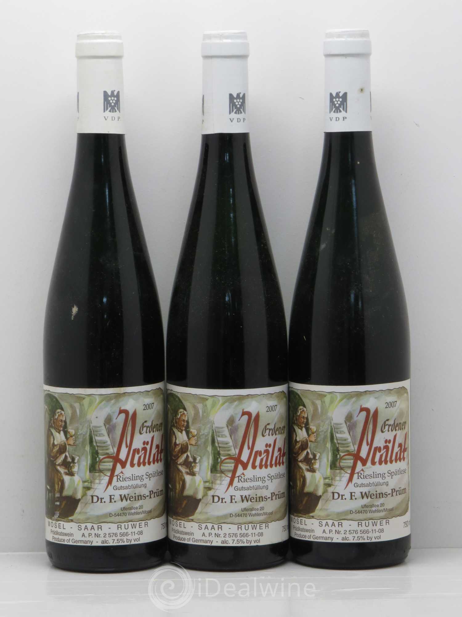 Allemagne Rheingau Erdener Prälat Riesling Spätlese Dr. Weins-Prüm 2007 - Posten von 3 Flaschen - 0