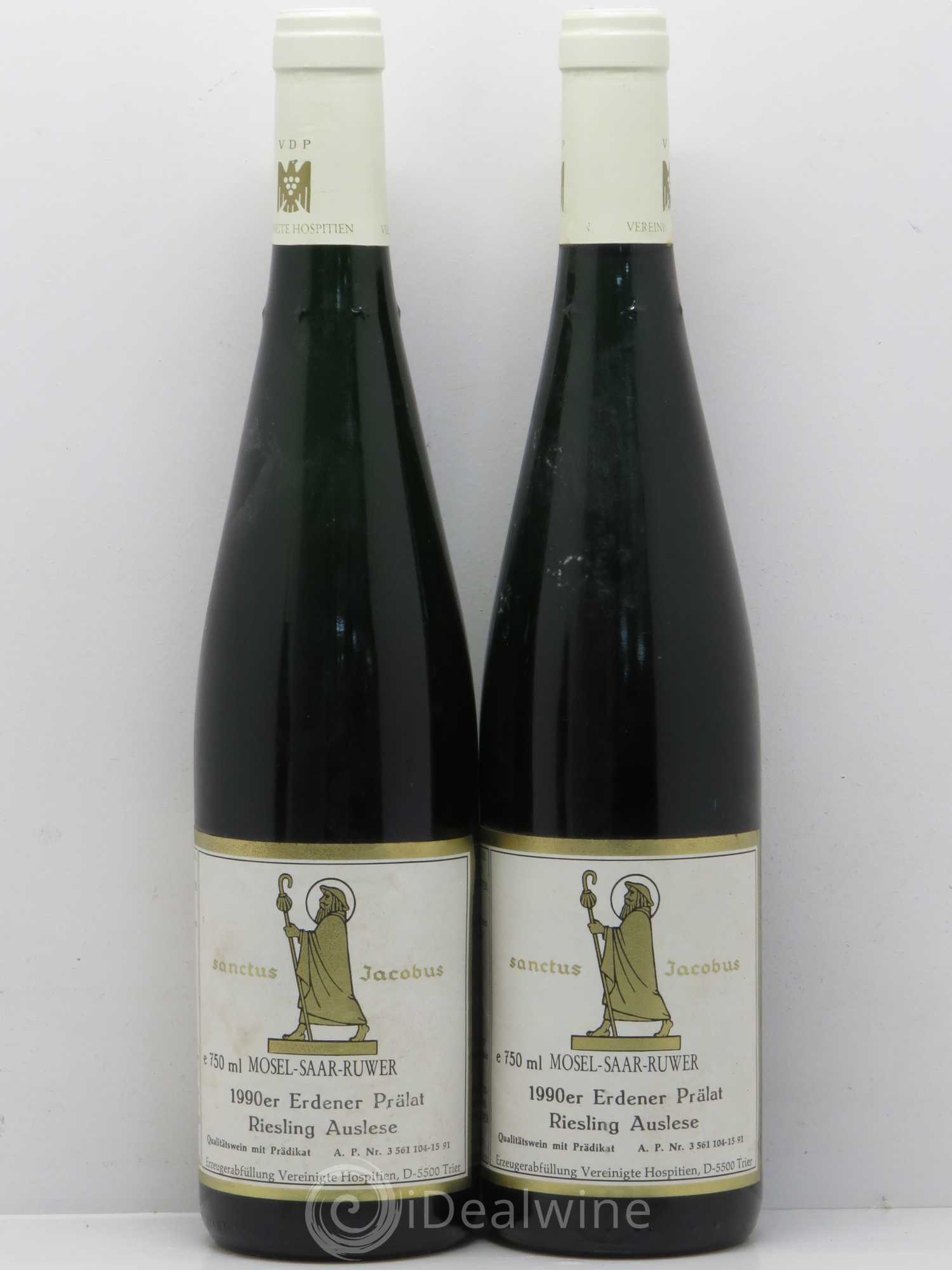 Allemagne Rheingau Erdener Prälat Riesling Auslese Verst Vereinigte Hospitien 1990 - Posten von 2 Flaschen - 0