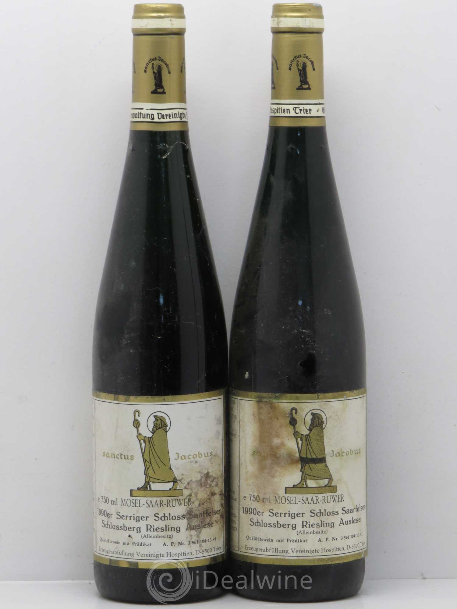 Allemagne Rheingau Saar Serriger Schloss Saarfelser Riesling Auslese Vereinigte Hospitien 1990 - Posten von 2 Flaschen - 0