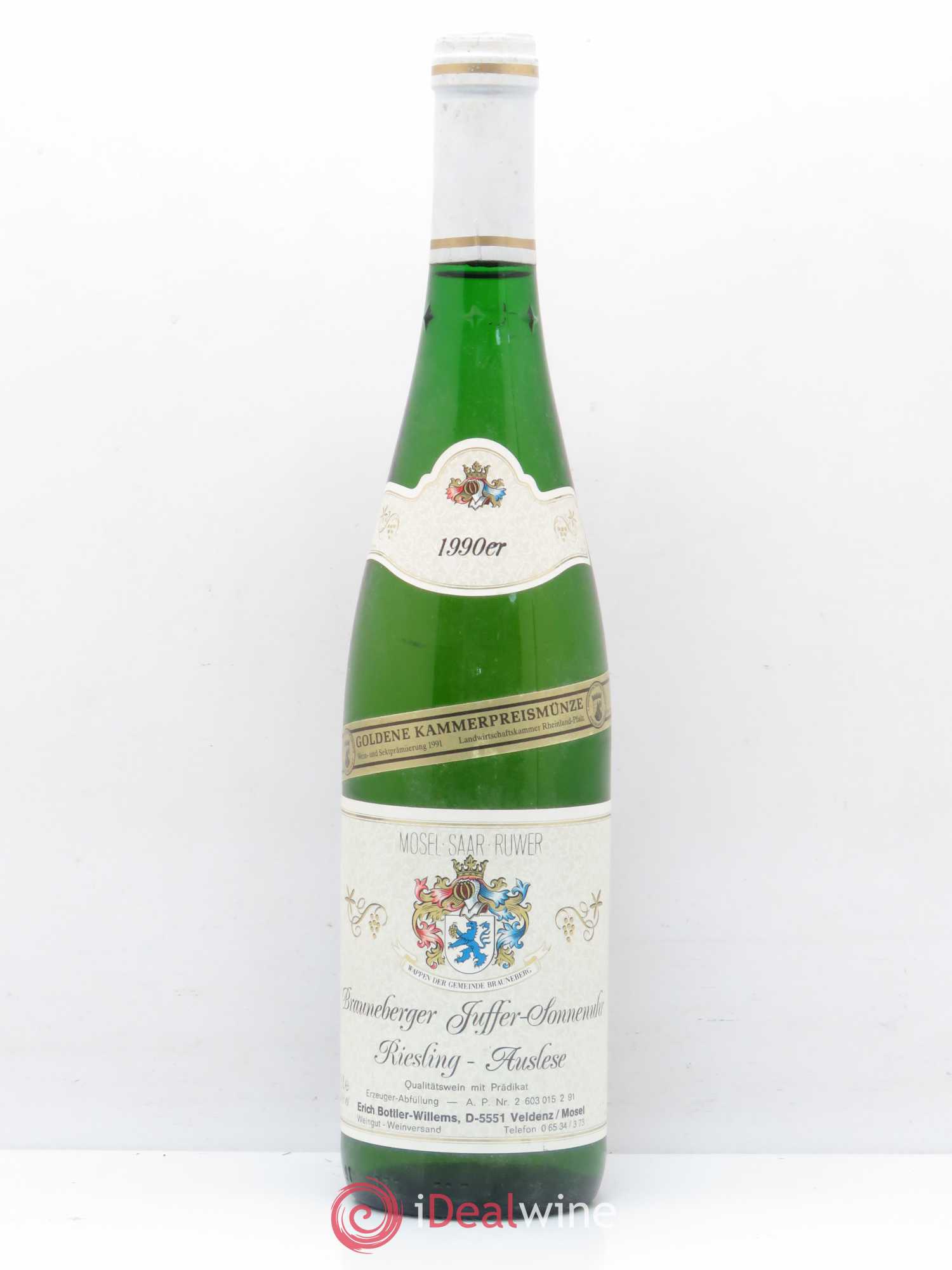 Riesling Erich Bottler Willems Brauneberger Juffer Sonnenuhr Auslese 1990 - Posten von 1 Flasche - 0