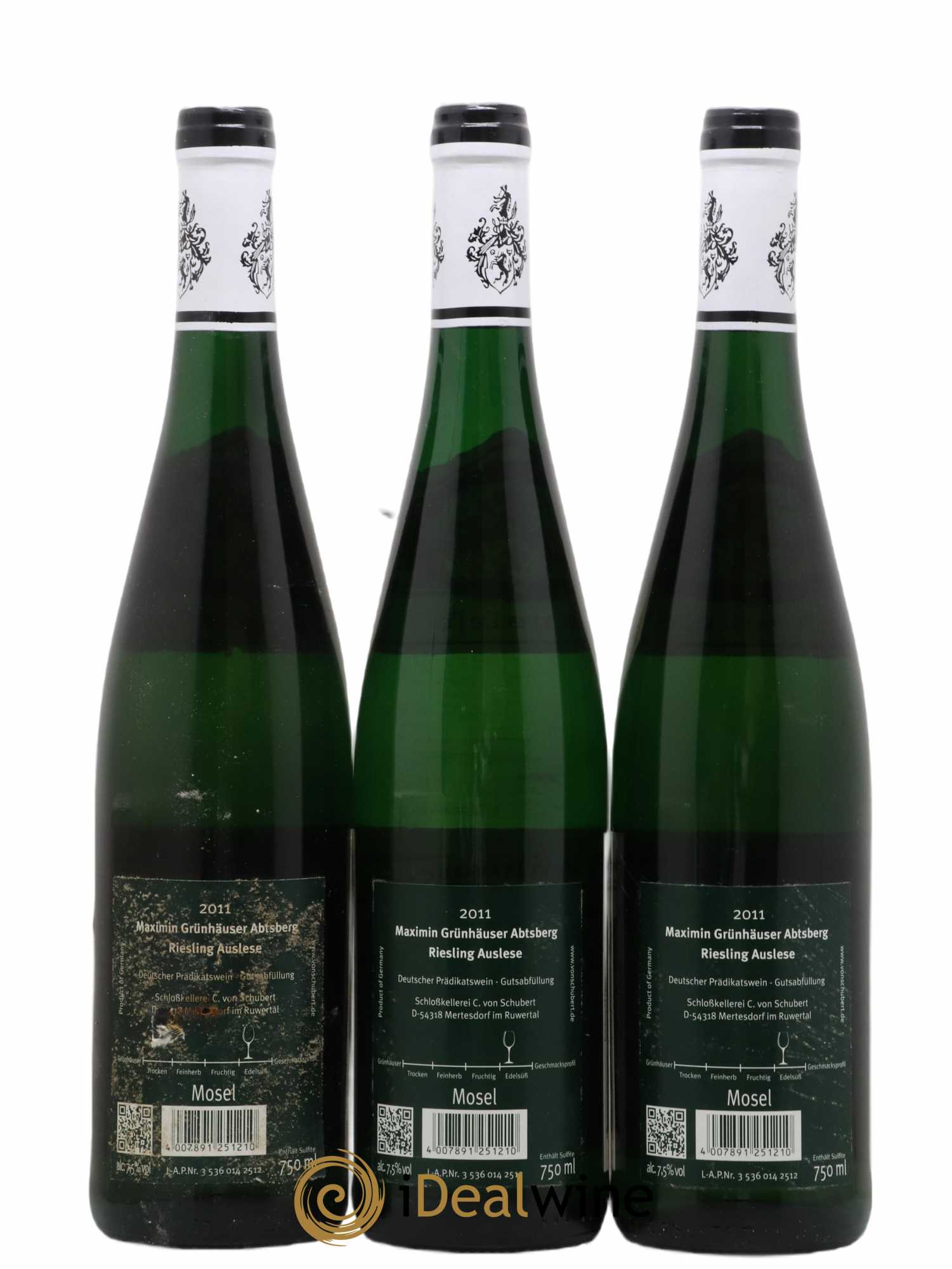 Allemagne Mosel-Saar Ruwer Maximin Grünhäuser Abtsberg Riesling Auslese von Schubert 2011 - Lot de 3 bouteilles - 1