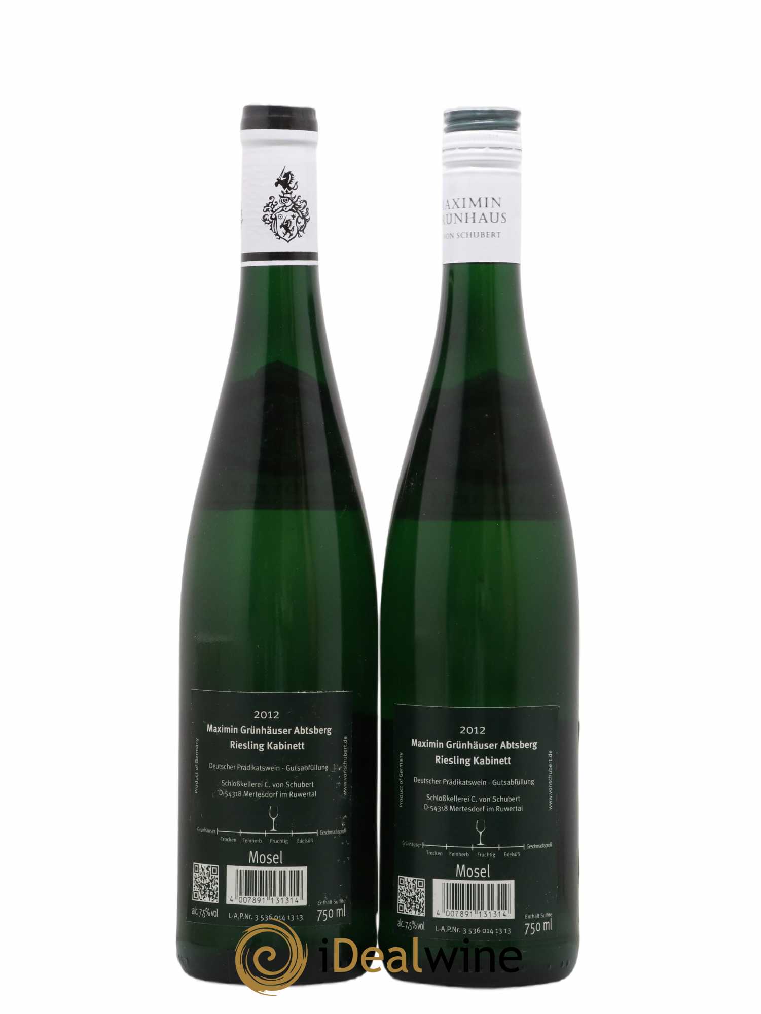 Allemagne Mosel-Saar Ruwer Maximin Grünhäuser Abtsberg Kabinett Von Schubert 2012 - Lot de 2 bouteilles - 1