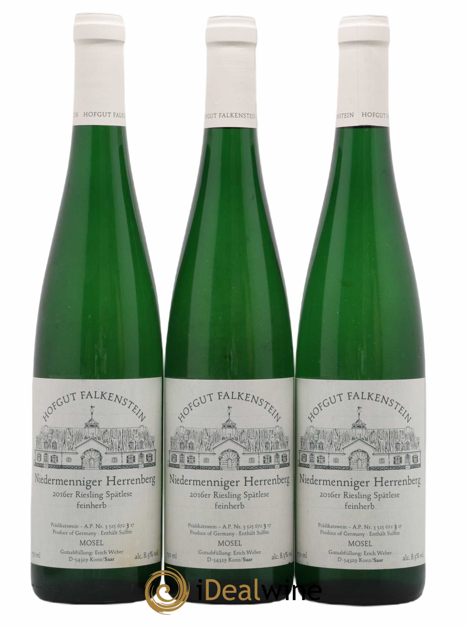 Allemagne Mosel-Saar Niedermenniger Herrenberg Spätlese Feinherb AP3 Hofgut Falkenstein 2016 - Lot de 3 bouteilles - 0