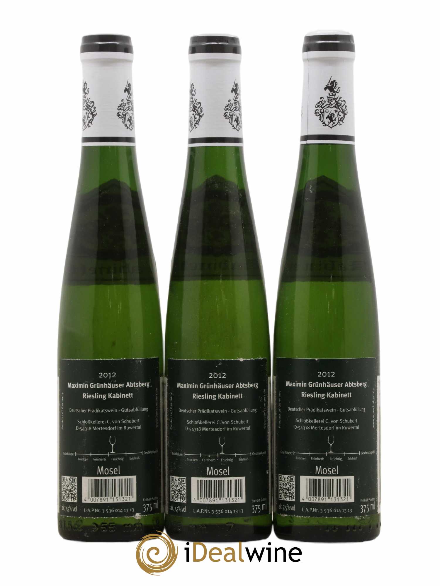 Allemagne Mosel-Saar Ruwer Maximin Grünhäuser Abtsberg Kabinett Von Schubert 2012 - Lot de 3 demi bouteilles - 1
