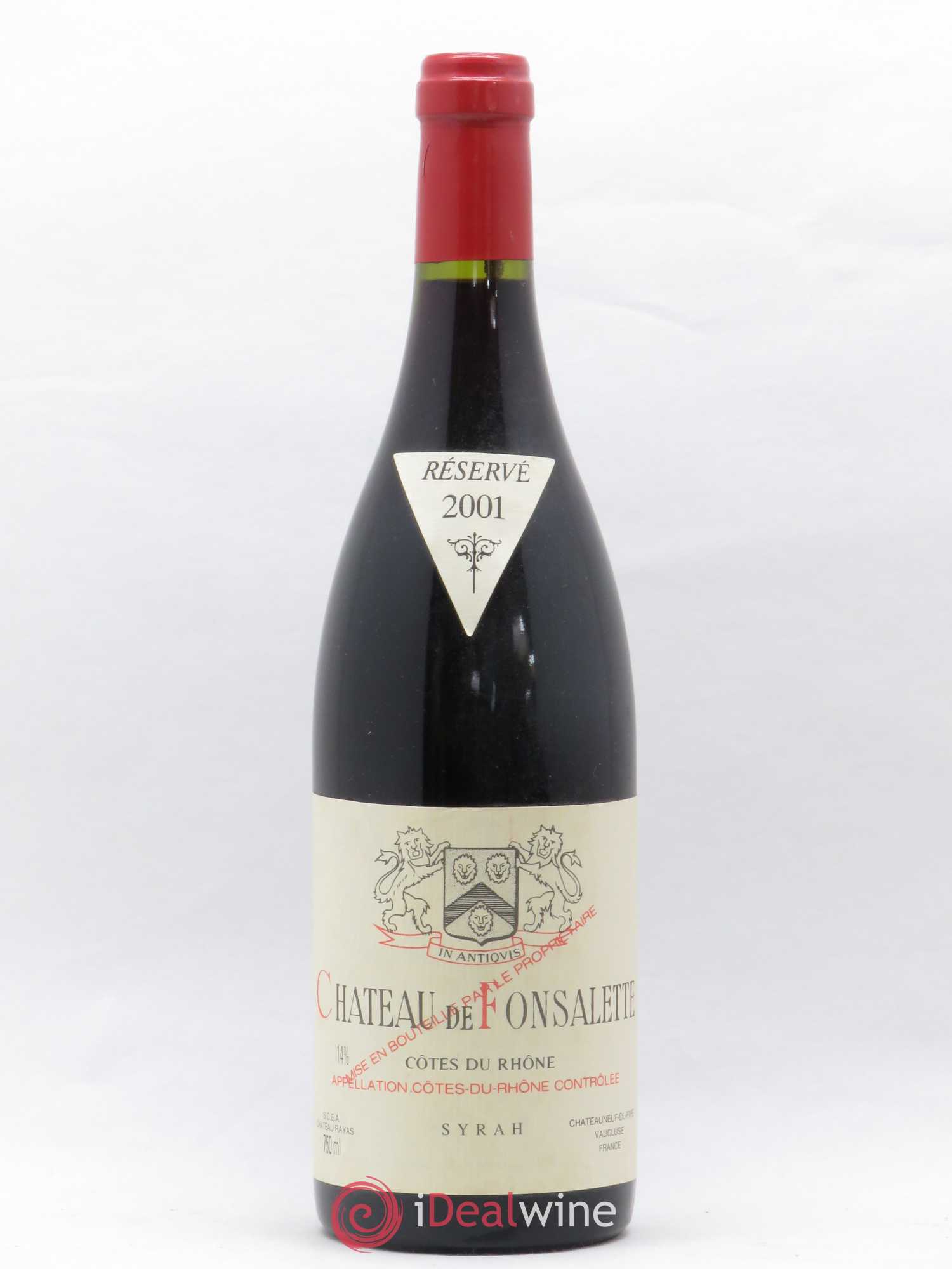 Côtes-du-Rhône Cuvée Syrah Château de Fonsalette 2001 - Lot de 1 bouteille - 0