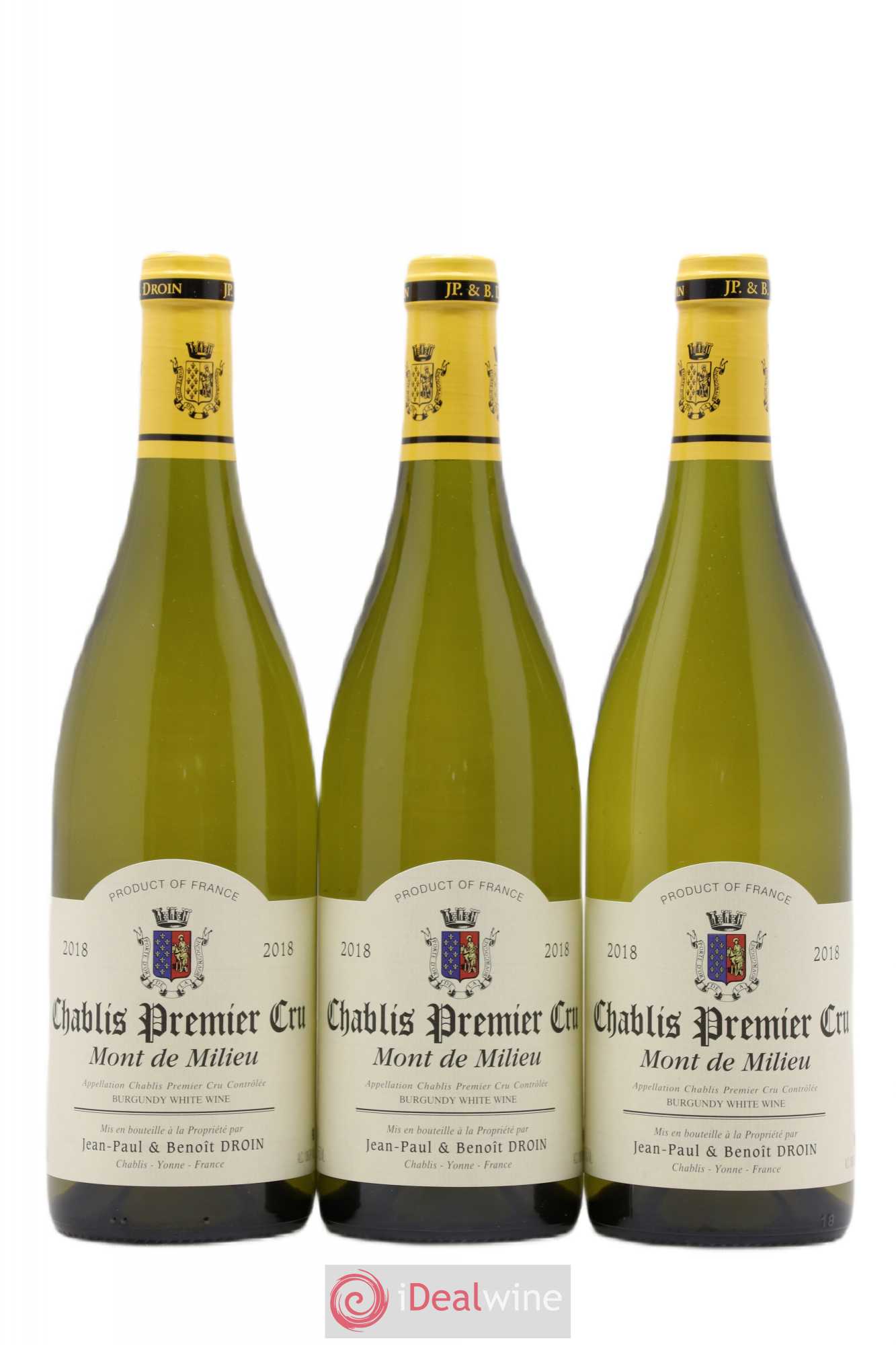 Chablis 1er Cru Mont de Milieu Jean-Paul & Benoît Droin (Domaine) 2018 - Lot de 3 bouteilles - 0