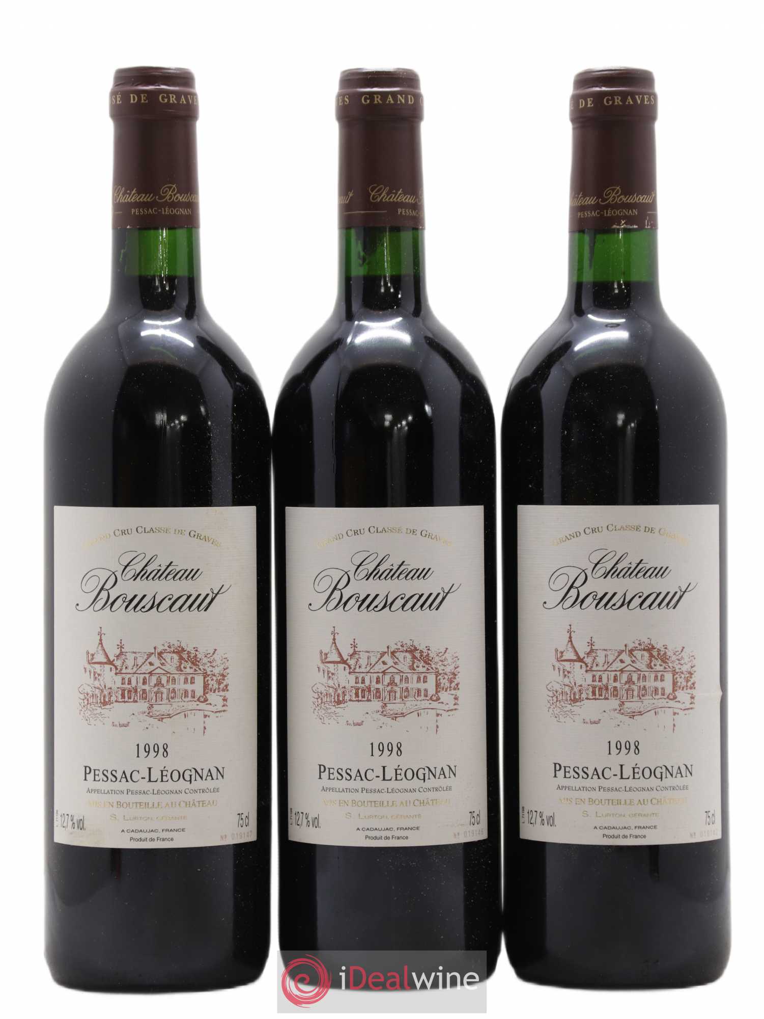 Château Bouscaut Cru Classé de Graves 1998 - Lot de 3 bouteilles - 0