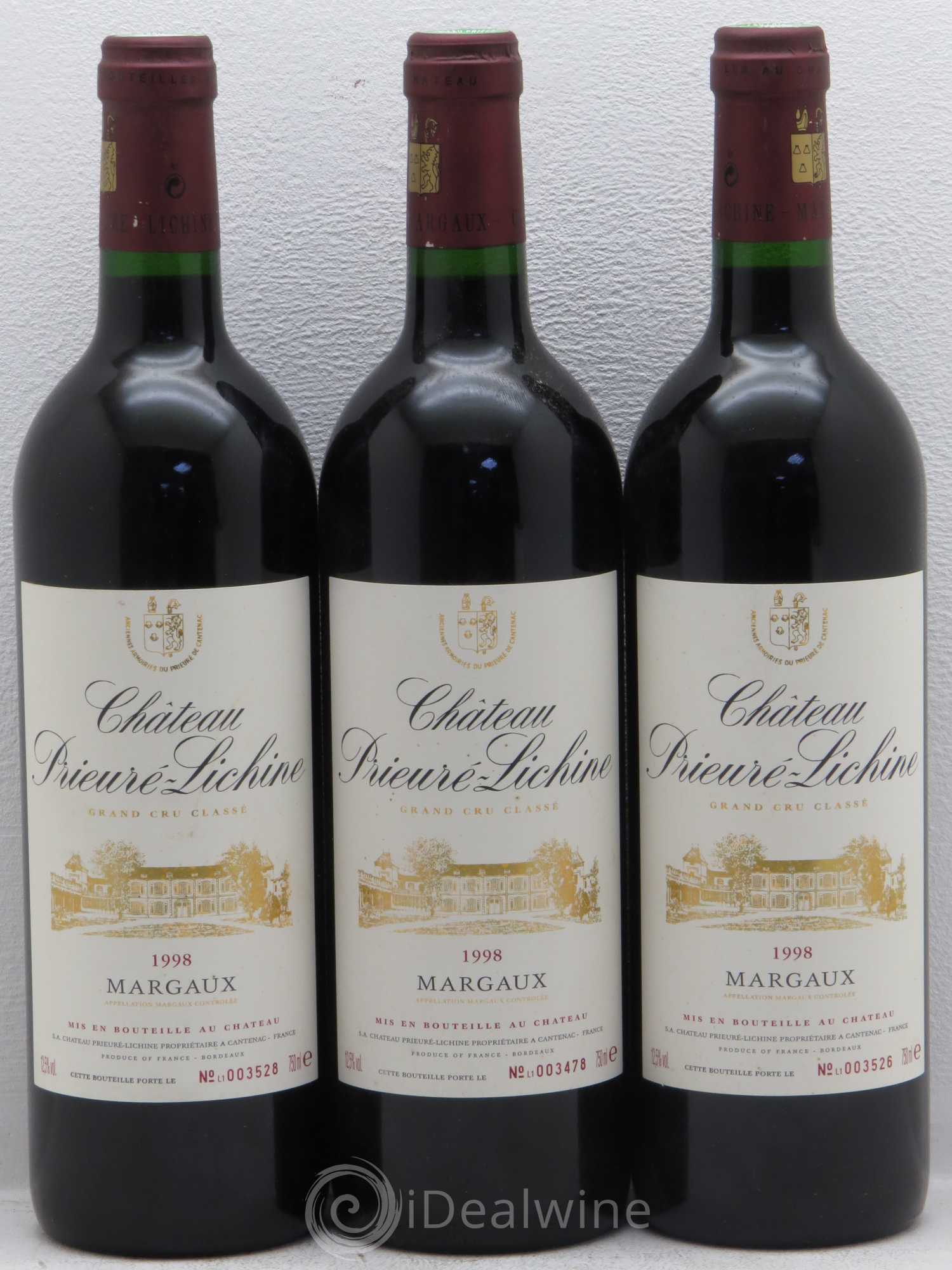 Château Prieuré Lichine 4ème Grand Cru Classé 1998 - Lot de 3 bouteilles - 0