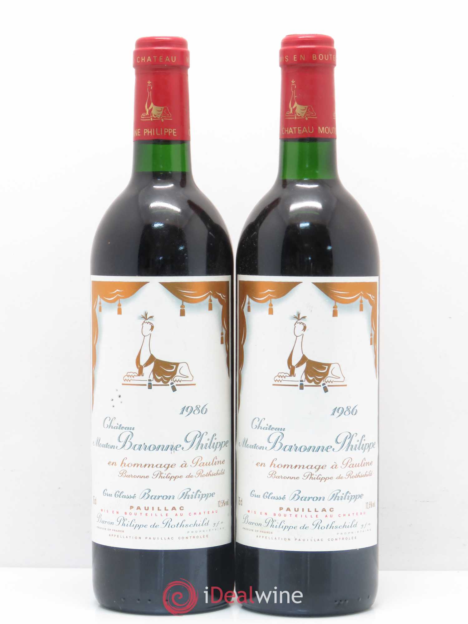 Château d' Armailhac - Mouton Baron(ne) Philippe 5ème Grand Cru Classé 1986 - Lot de 2 bouteilles - 0