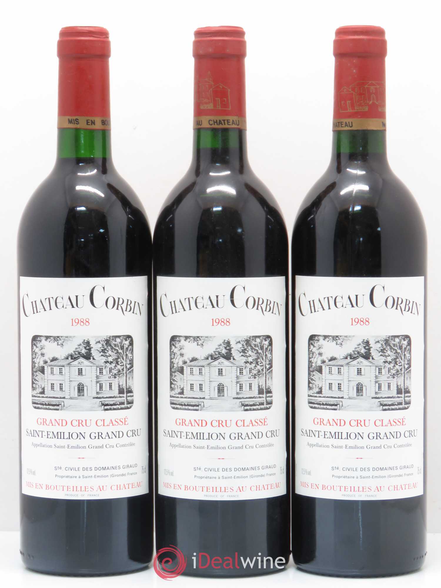Château Corbin Grand Cru Classé 1988 - Lot de 3 bouteilles - 0