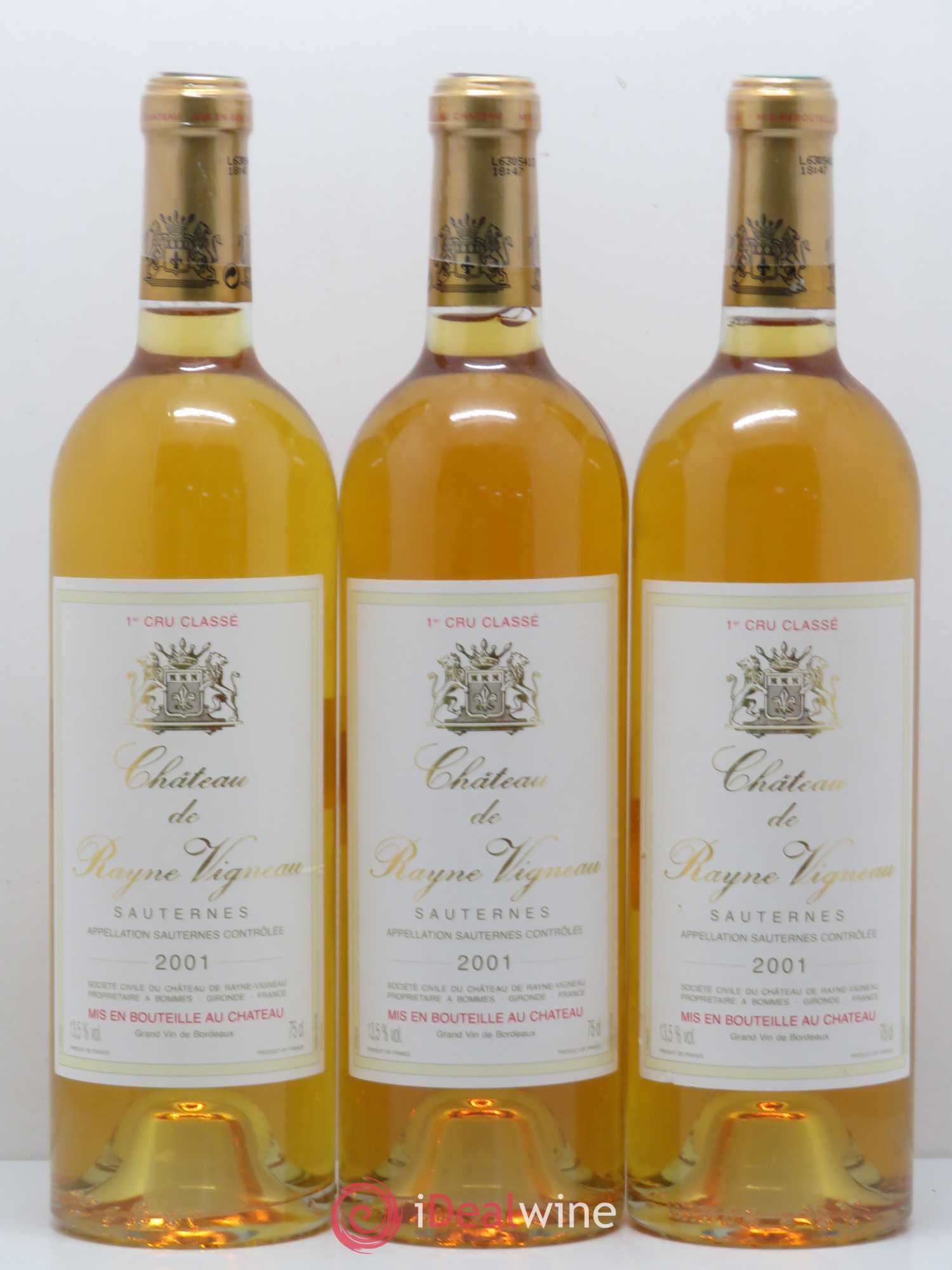 Château de Rayne Vigneau 1er Grand Cru Classé 2001 - Lotto di 3 bottiglie - 0
