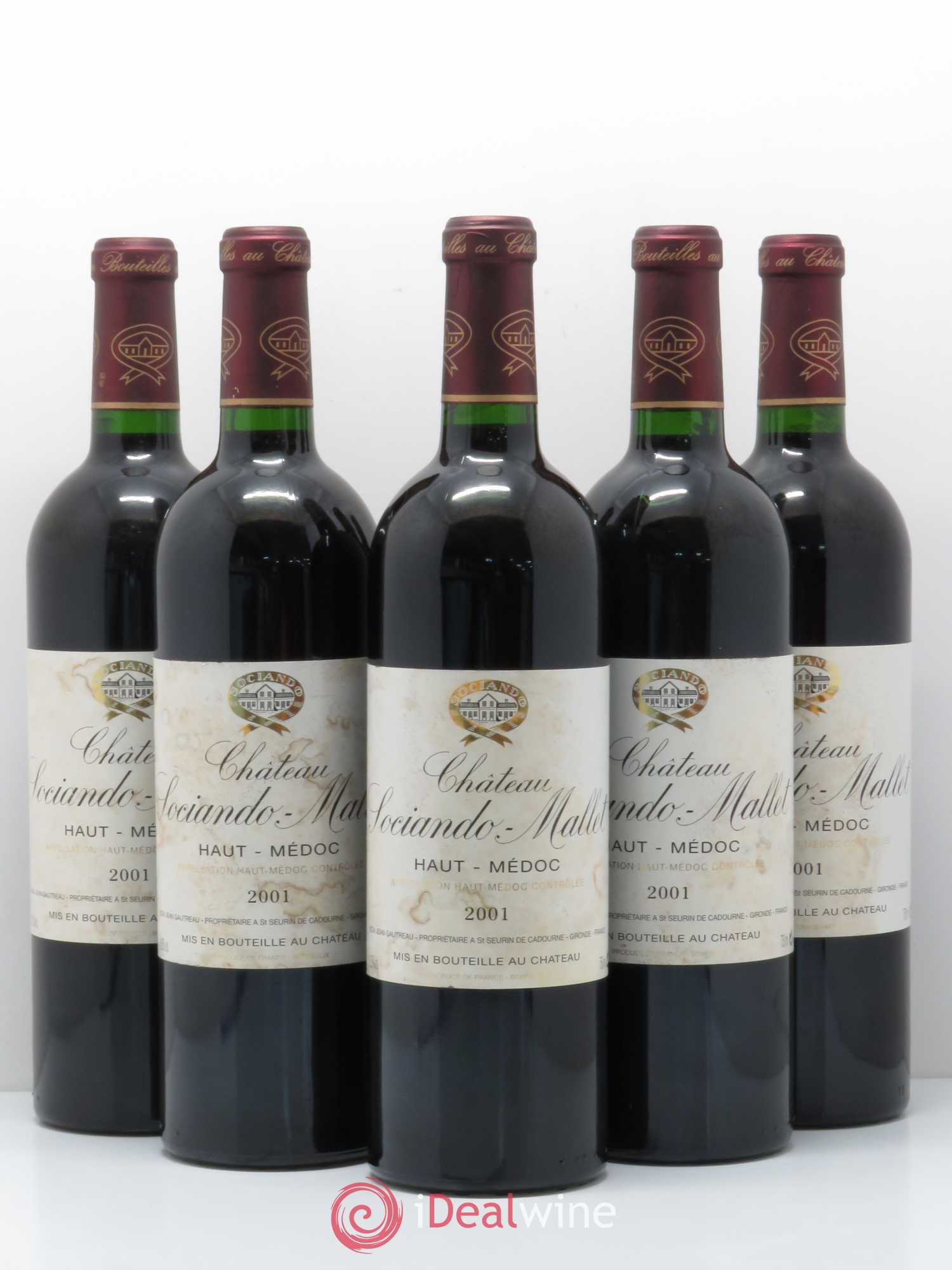 Château Sociando Mallet 2001 - Lot de 5 bouteilles - 0