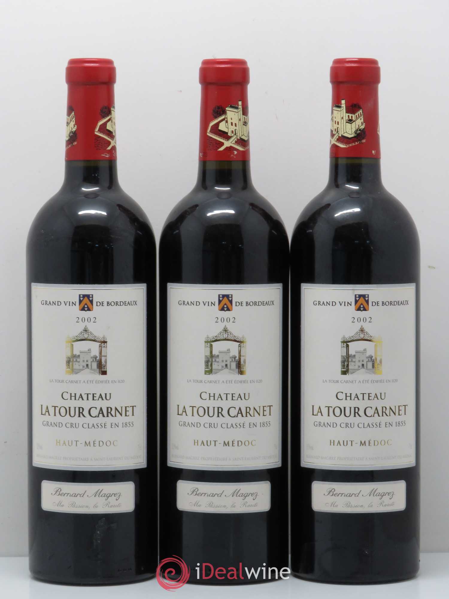 Château la Tour Carnet 4ème Grand Cru Classé 2002 - Lot de 3 bouteilles - 0