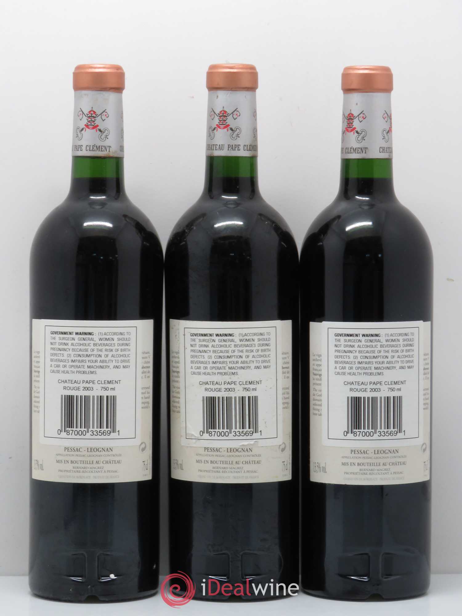 Château Pape Clément Cru Classé de Graves 2003 - Lot de 3 bouteilles - 1