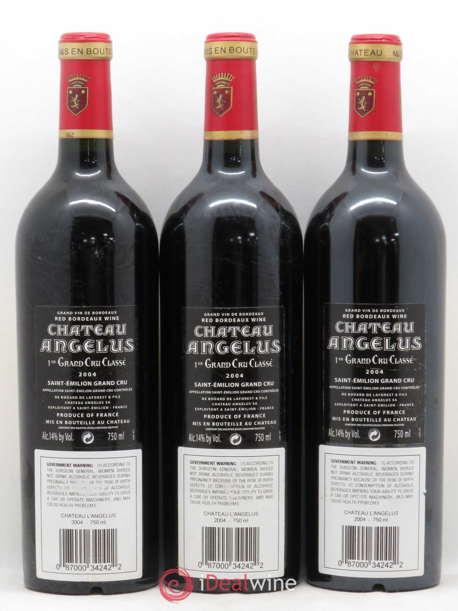 Château Angélus 1er Grand Cru Classé A 2004 - Lot de 3 bouteilles - 1